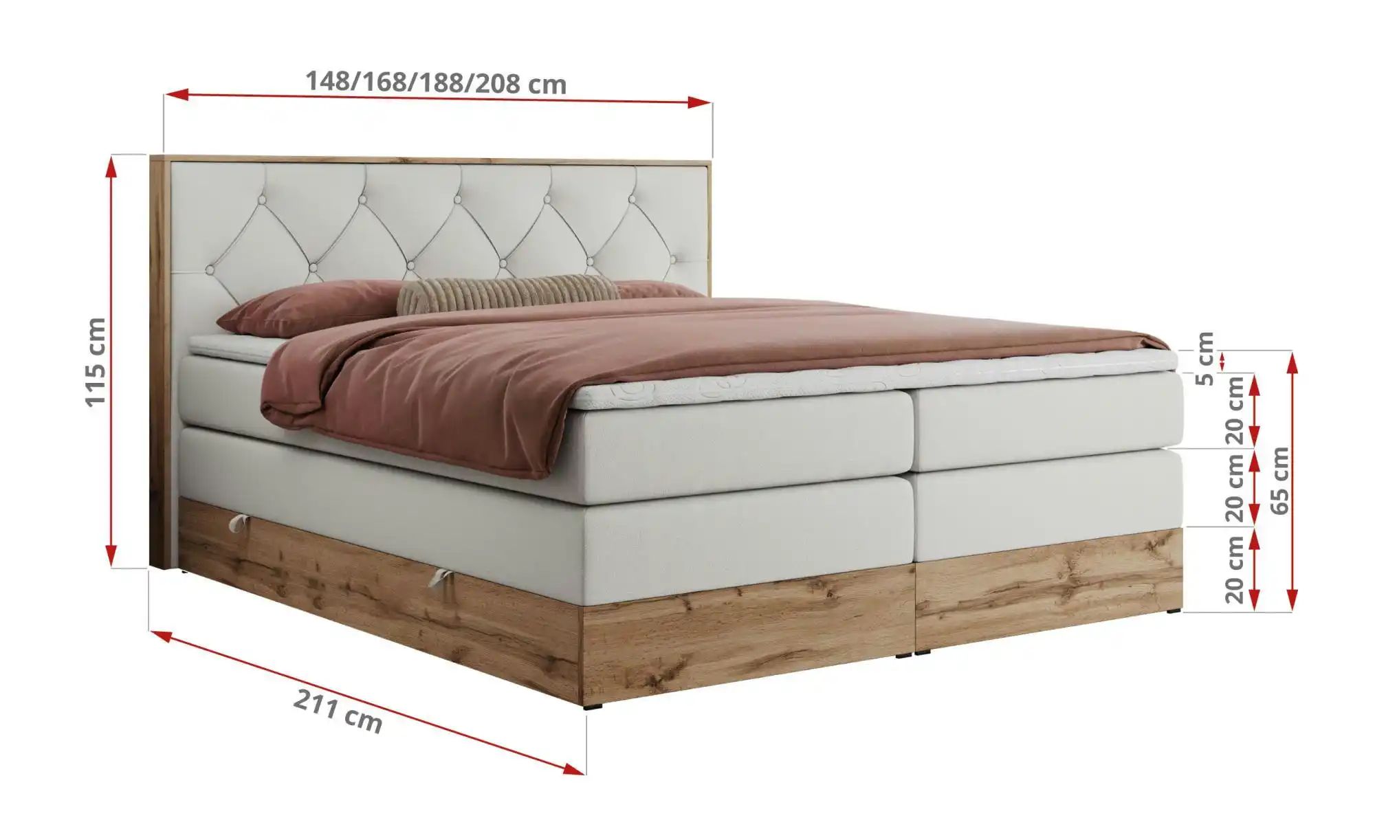 Boxspringbett mit Bettkasten Veneto King ¦ weiß ¦ Maße (cm): B: 208 H: 115 günstig online kaufen
