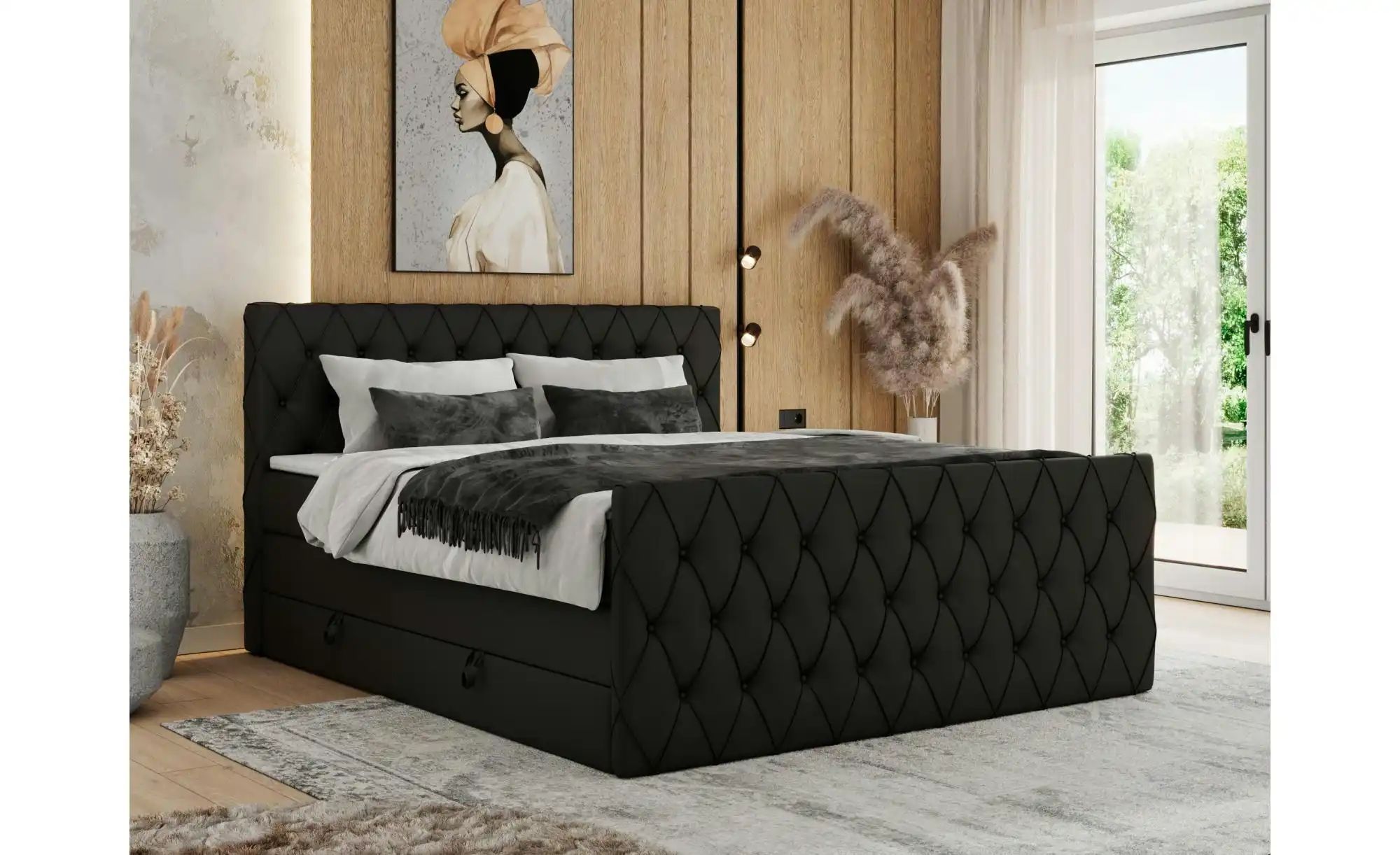 Boxspringbett mit Bettkasten Miren King Duo ¦ schwarz ¦ Maße (cm): B: 161 H günstig online kaufen