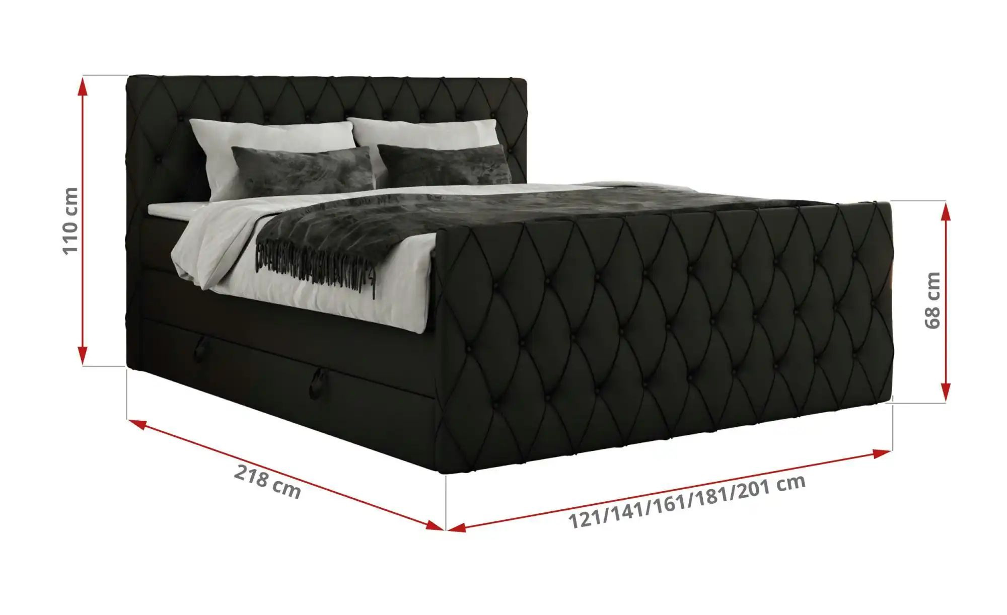 Thumbnail - Boxspringbett mit Bettkasten Miren King Duo ¦ schwarz ¦ Maße (cm): B: 161 H: 110 Betten > Boxspringbetten - Höffner