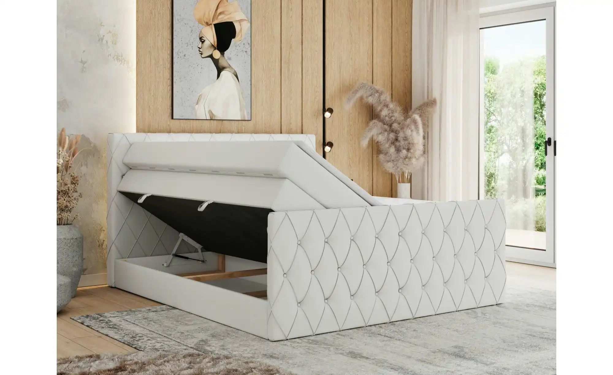 Boxspringbett mit Bettkasten Miren King Duo ¦ weiß ¦ Maße (cm): B: 121 H: 1 günstig online kaufen