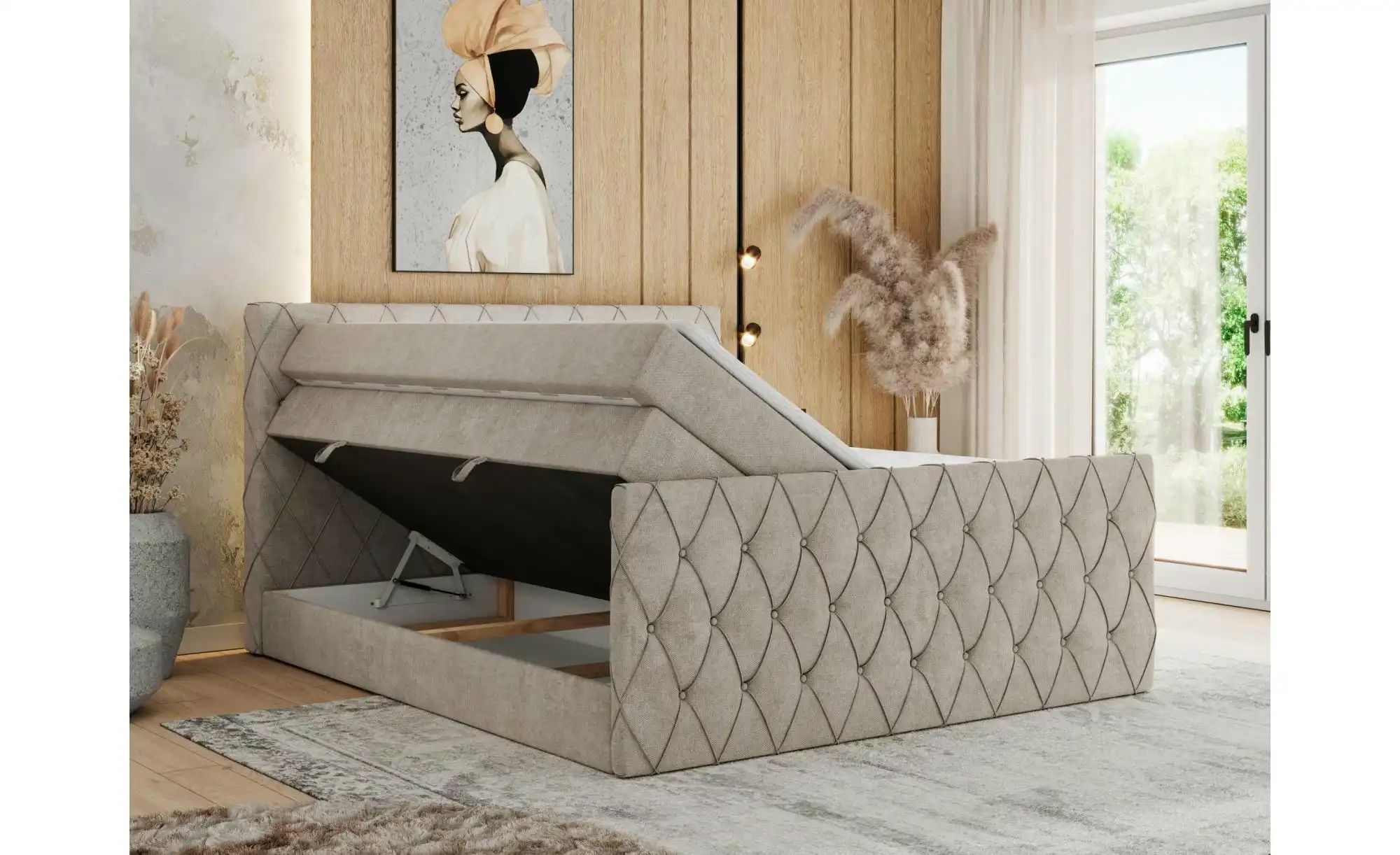 Boxspringbett mit Bettkasten Miren King Duo ¦ beige ¦ Maße (cm): B: 181 H: günstig online kaufen