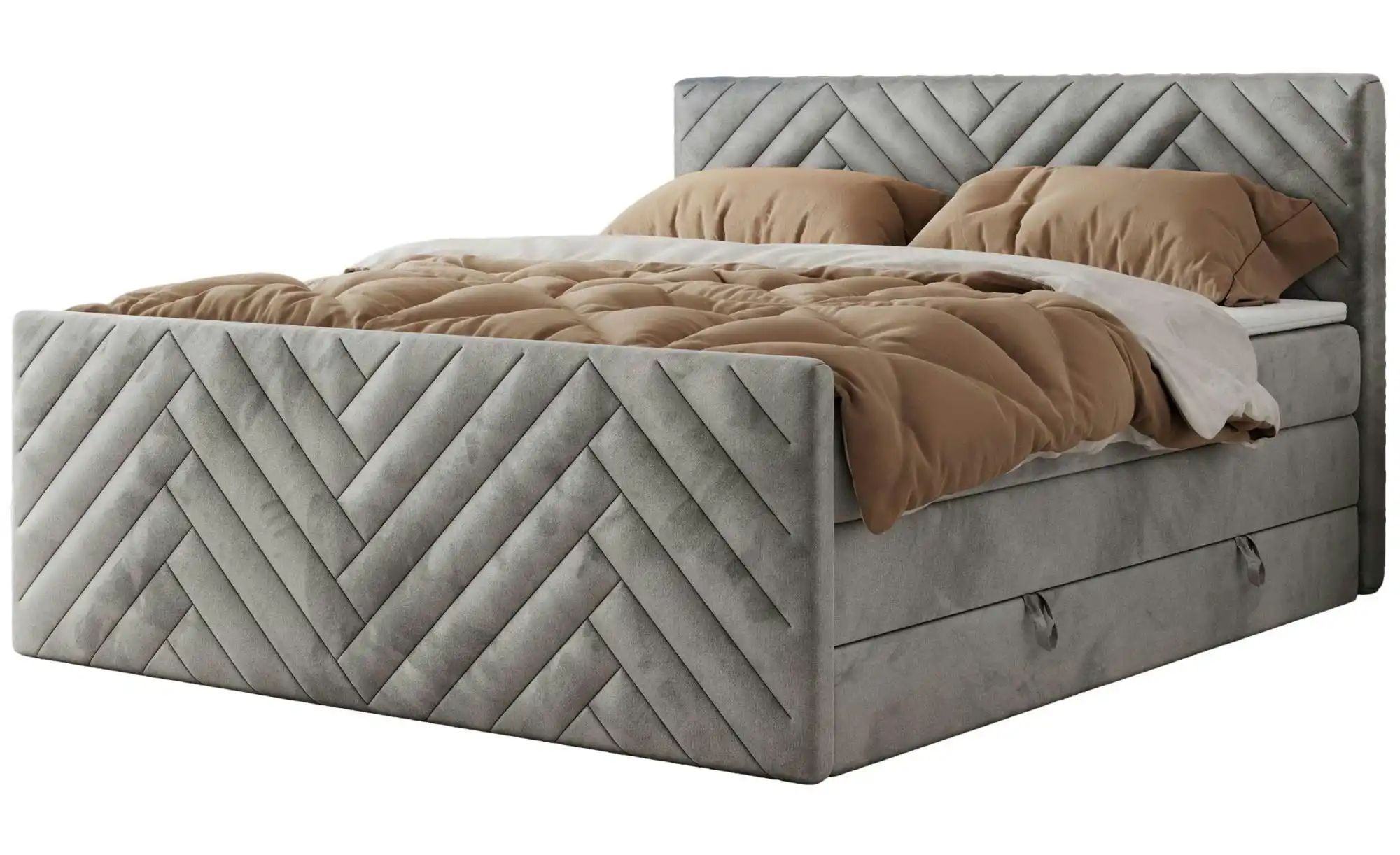 Boxspringbett mit Bettkasten Paris King Duo ¦ grau ¦ Maße (cm): B: 141 H: 1 günstig online kaufen