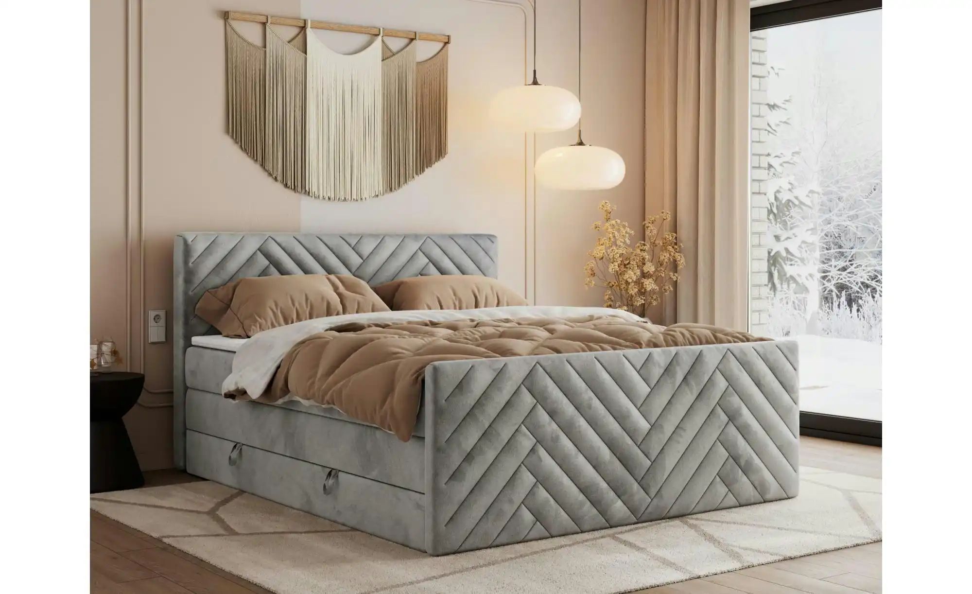 Boxspringbett mit Bettkasten Paris King Duo ¦ grau ¦ Maße (cm): B: 141 H: 1 günstig online kaufen