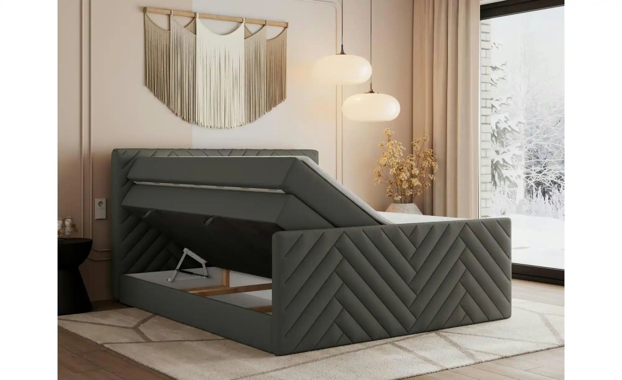 Boxspringbett mit Bettkasten Paris King Duo ¦ grau ¦ Maße (cm): B: 141 H: 1 günstig online kaufen