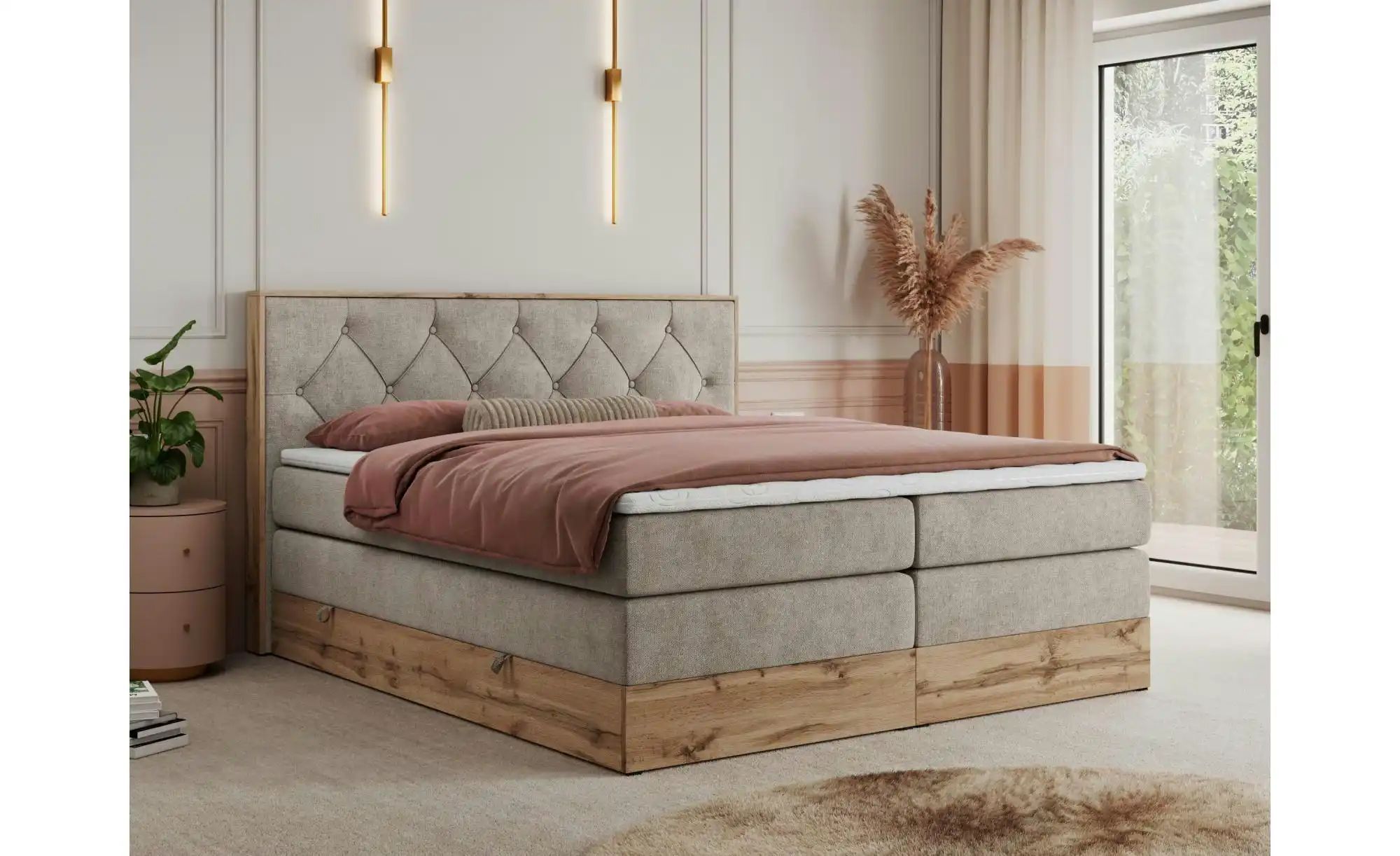 Boxspringbett mit Bettkasten Veneto King ¦ beige ¦ Maße (cm): B: 188 H: 115 günstig online kaufen