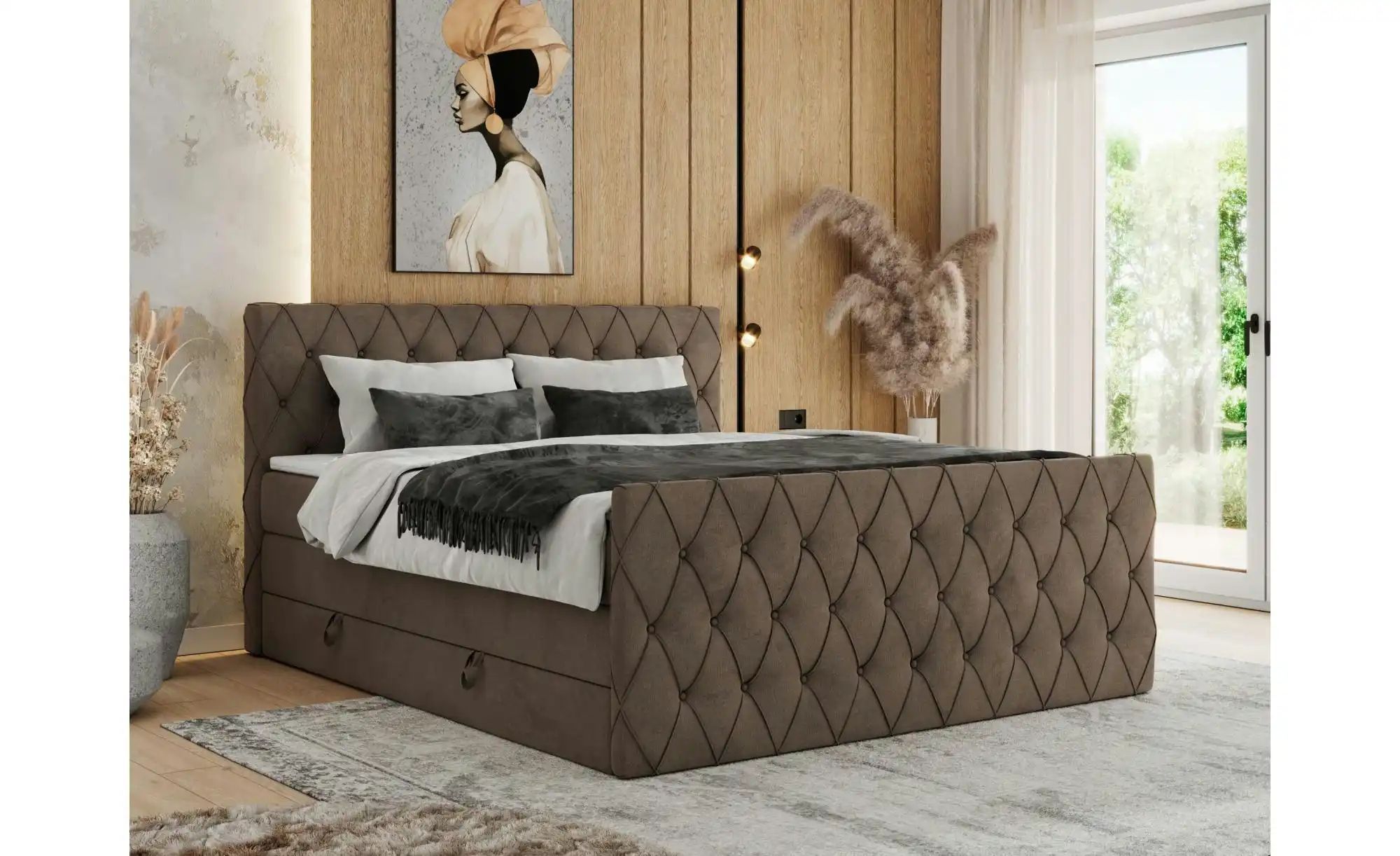 Boxspringbett mit Bettkasten Miren King Duo ¦ braun ¦ Maße (cm): B: 201 H: günstig online kaufen