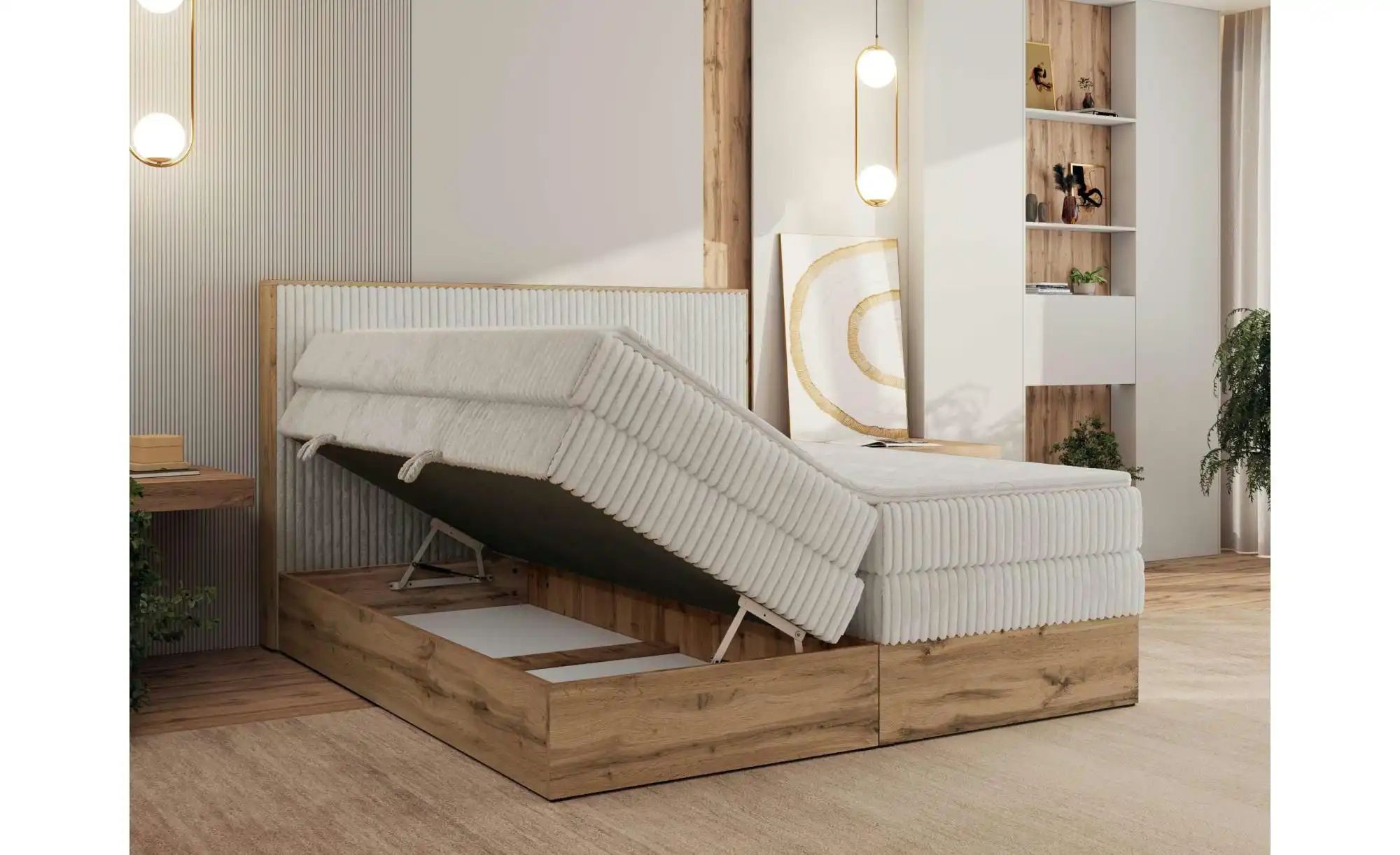 Boxspringbett mit Bettkasten Wood Classic King ¦ beige ¦ Maße (cm): B: 204 günstig online kaufen