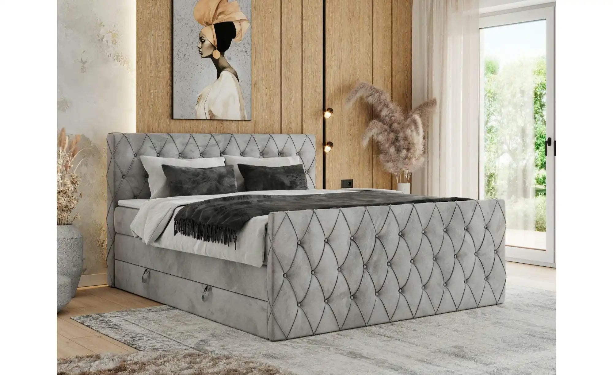 Boxspringbett mit Bettkasten Miren King Duo ¦ grau ¦ Maße (cm): B: 121 H: 1 günstig online kaufen
