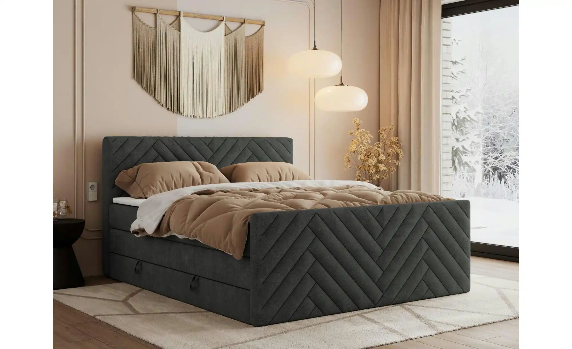 Boxspringbett mit Bettkasten Paris King Duo ¦ grau ¦ Maße (cm): B: 121 H: 1 günstig online kaufen