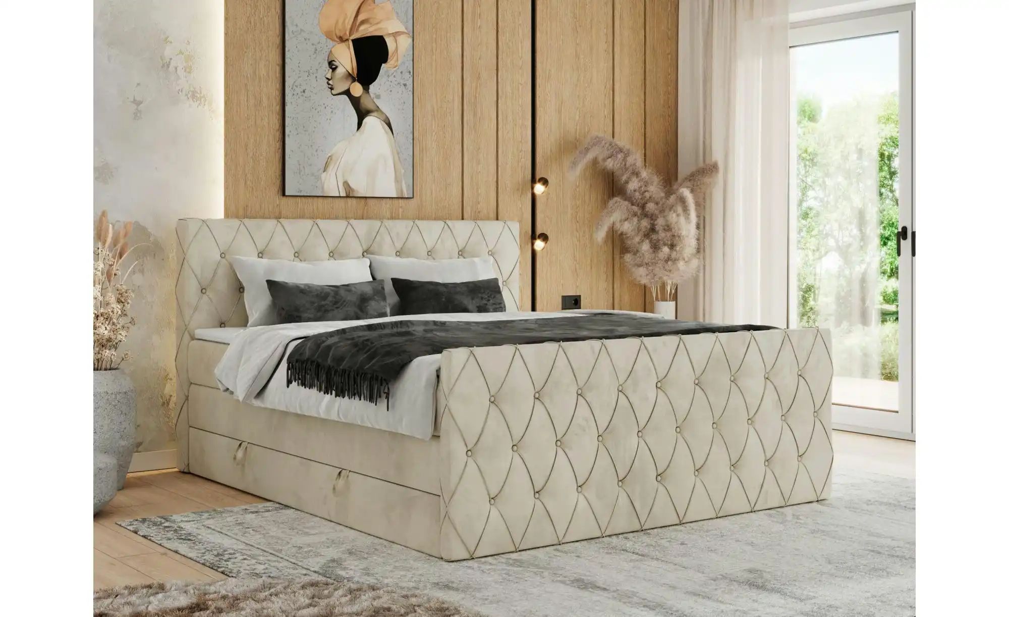 Boxspringbett mit Bettkasten Miren King Duo ¦ beige ¦ Maße (cm): B: 161 H: günstig online kaufen