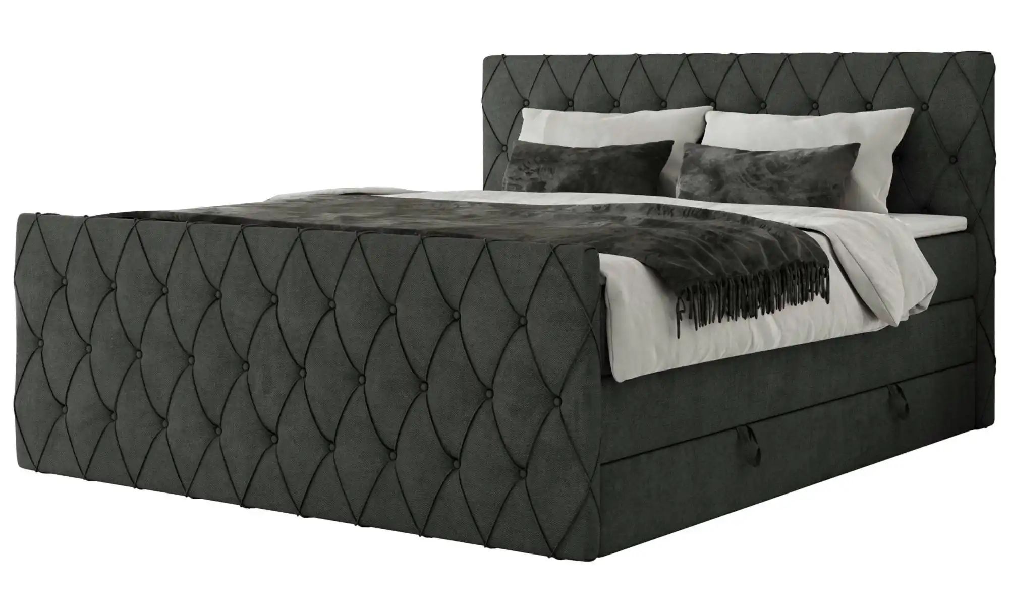 Boxspringbett mit Bettkasten Miren King Duo ¦ grau ¦ Maße (cm): B: 141 H: 1 günstig online kaufen