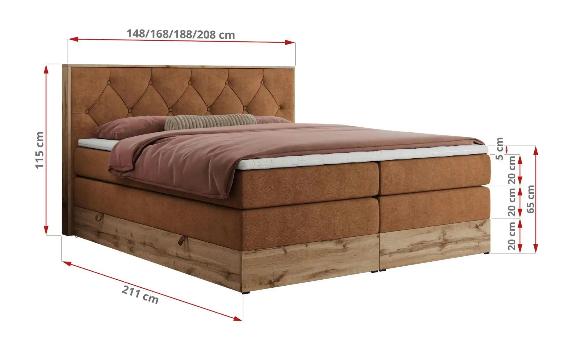 Boxspringbett mit Bettkasten Veneto King ¦ orange ¦ Maße (cm): B: 188 H: 11 günstig online kaufen