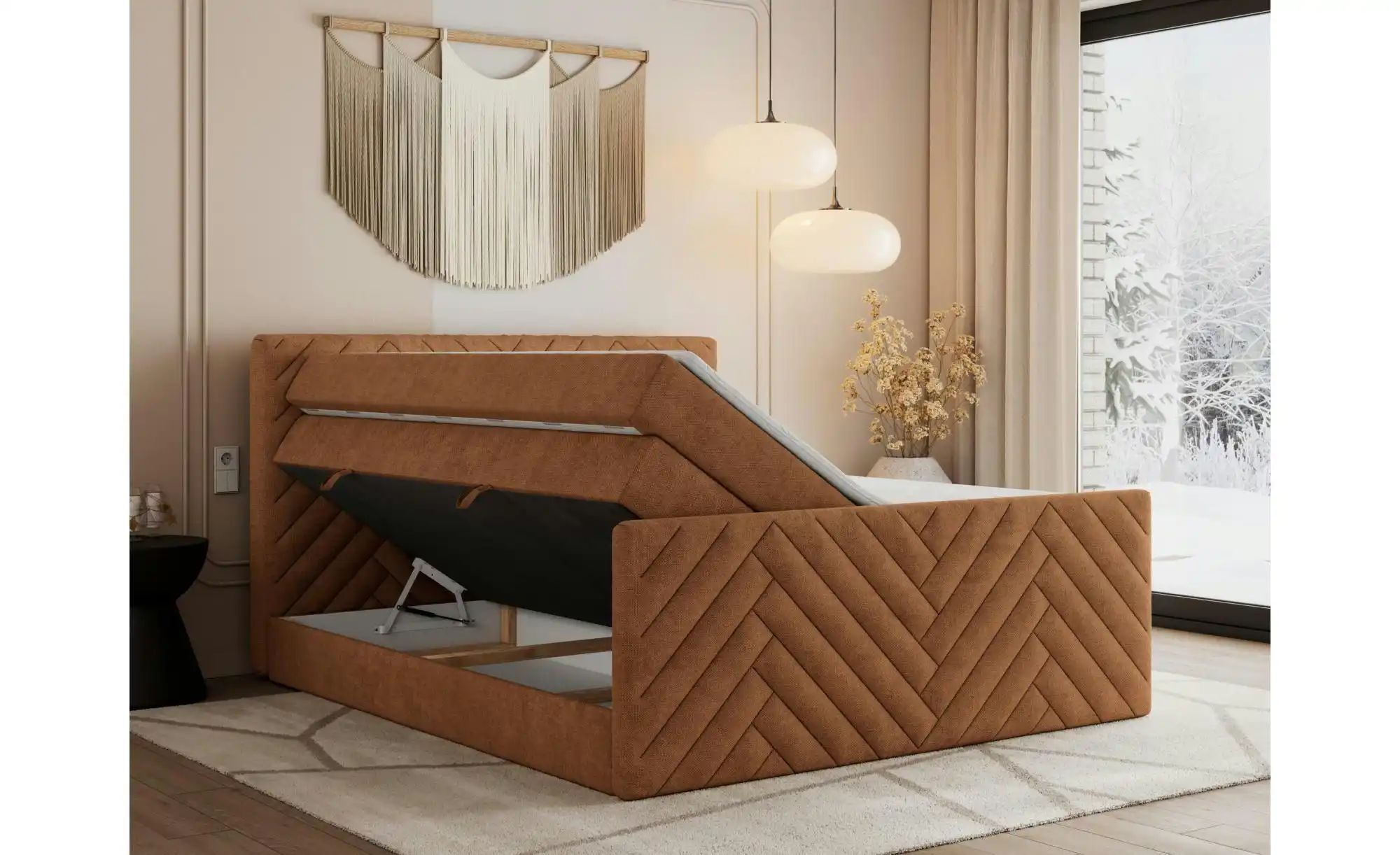 Boxspringbett mit Bettkasten Paris King Duo ¦ orange ¦ Maße (cm): B: 121 H: günstig online kaufen