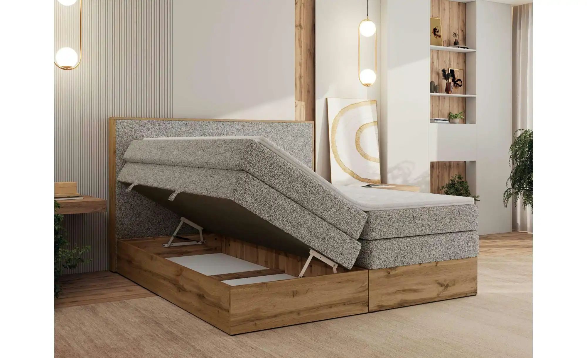Thumbnail - Boxspringbett mit Bettkasten Wood Classic King ¦ beige ¦ Maße (cm): B: 184 H: 120 Betten > Boxspringbetten - Höffner