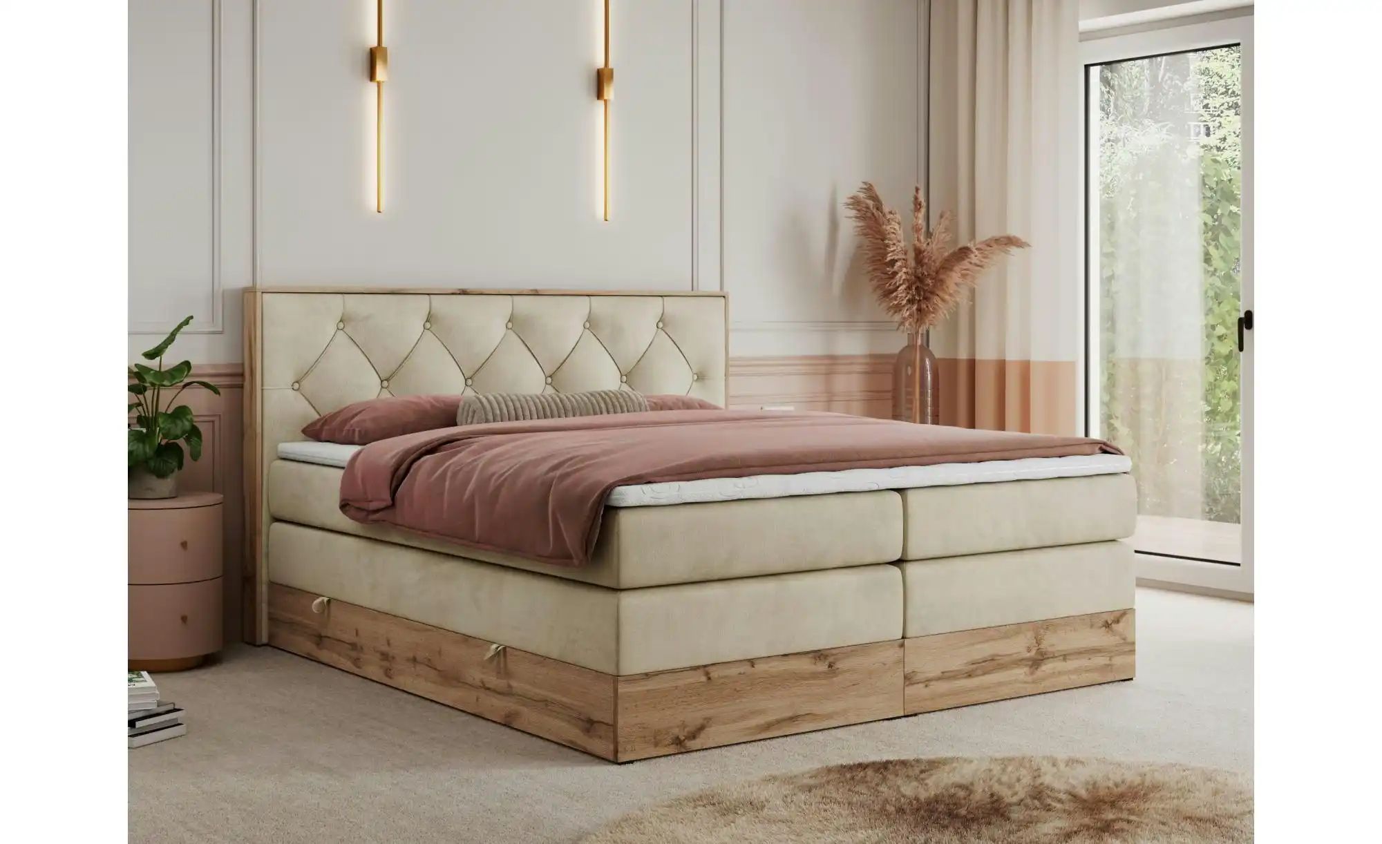Boxspringbett mit Bettkasten Veneto King ¦ beige ¦ Maße (cm): B: 208 H: 115 günstig online kaufen