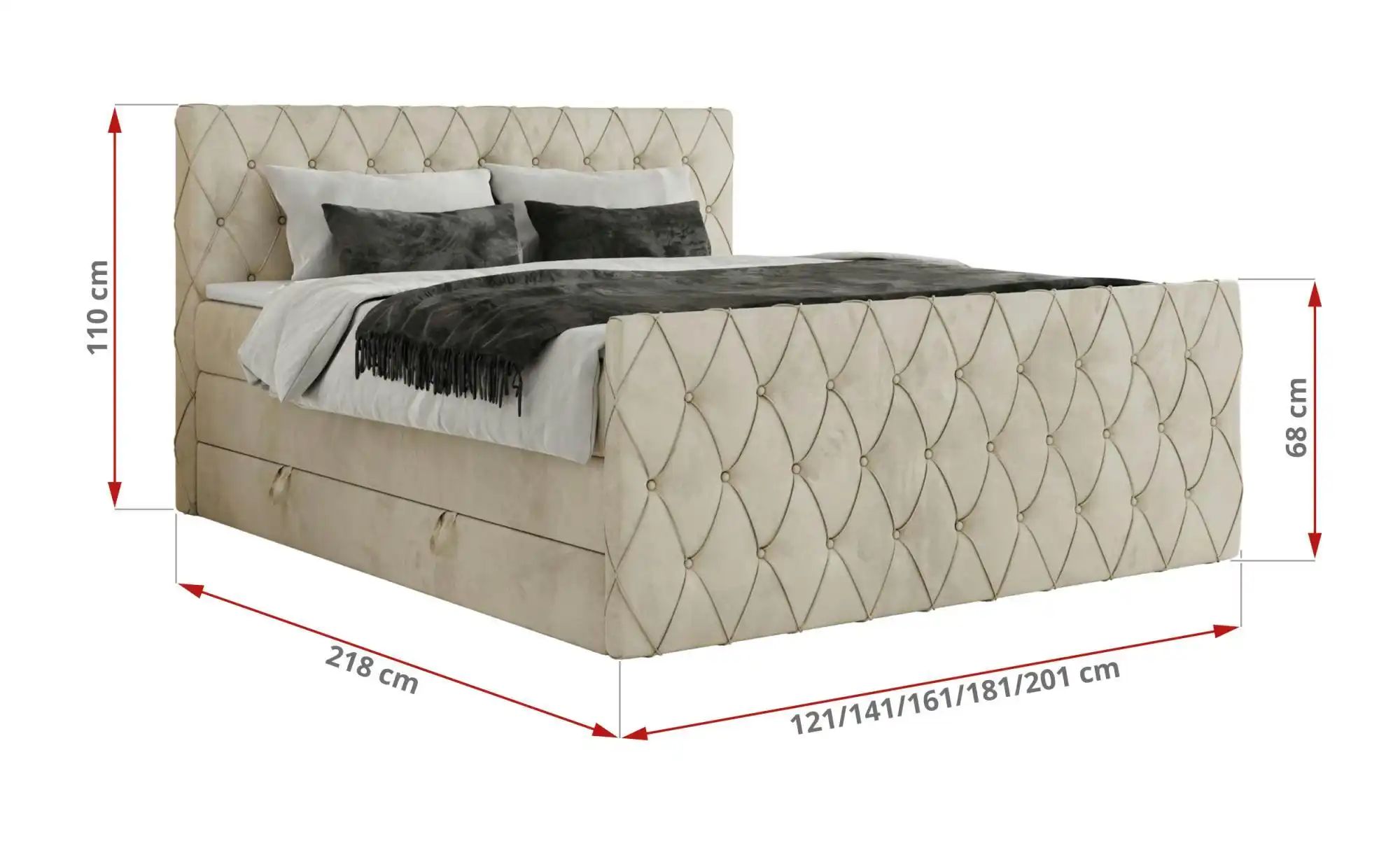 Boxspringbett mit Bettkasten Miren King Duo ¦ beige ¦ Maße (cm): B: 201 H: günstig online kaufen