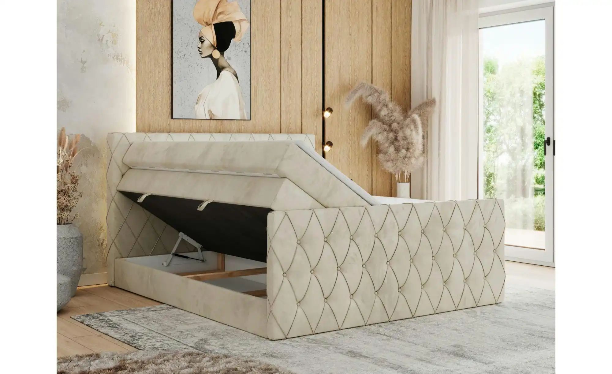 Thumbnail - Boxspringbett mit Bettkasten Miren King Duo ¦ beige ¦ Maße (cm): B: 201 H: 110 Betten > Boxspringbetten - Höffner