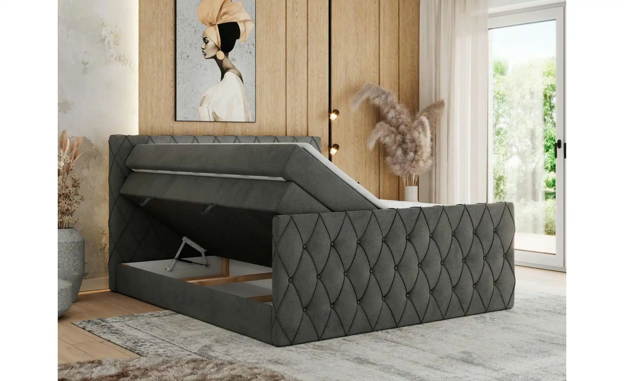 Boxspringbett mit Bettkasten Miren King Duo ¦ grau ¦ Maße (cm): B: 141 H: 1 günstig online kaufen