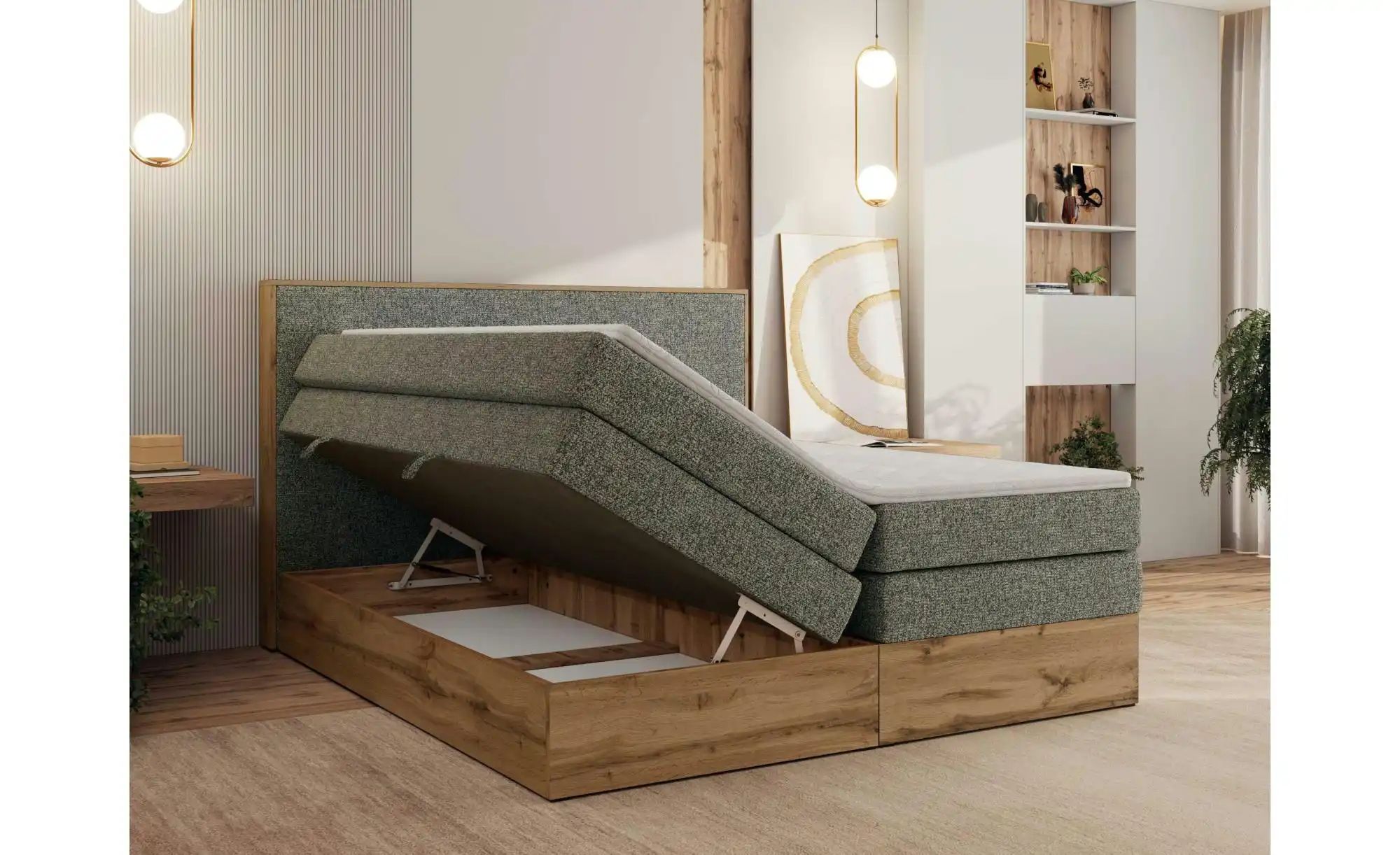 Boxspringbett mit Bettkasten Wood Classic King ¦ grau ¦ Maße (cm): B: 184 H günstig online kaufen