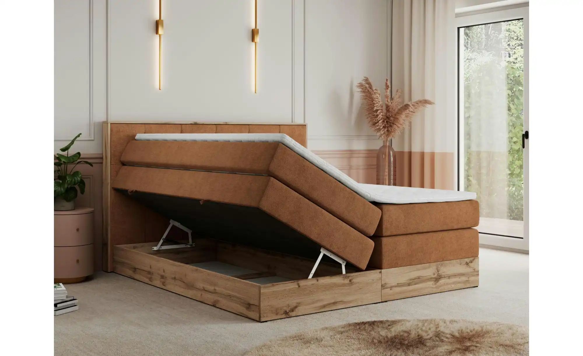 Boxspringbett mit Bettkasten Veneto King ¦ orange ¦ Maße (cm): B: 208 H: 11 günstig online kaufen