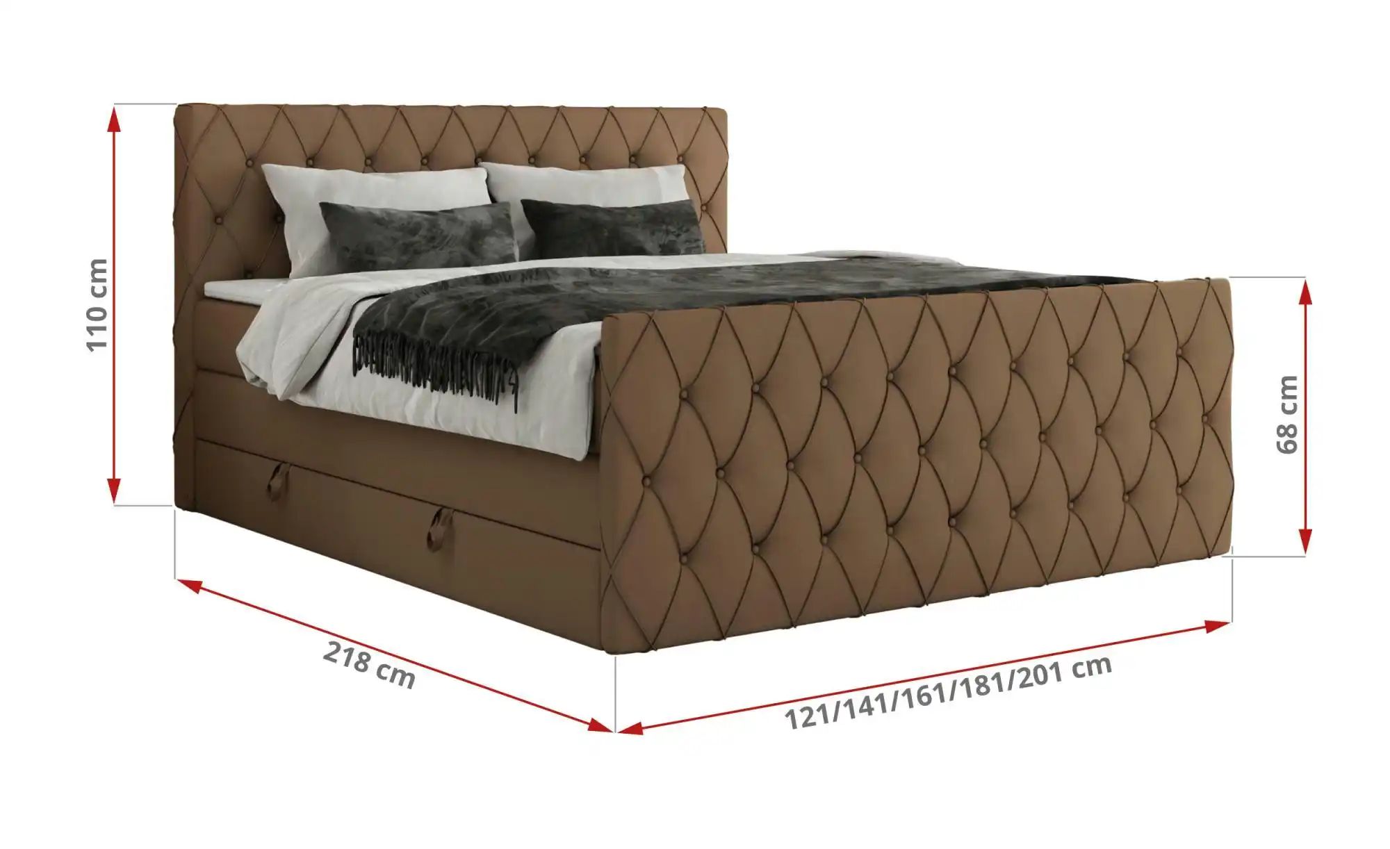 Boxspringbett mit Bettkasten Miren King Duo ¦ braun ¦ Maße (cm): B: 201 H: günstig online kaufen