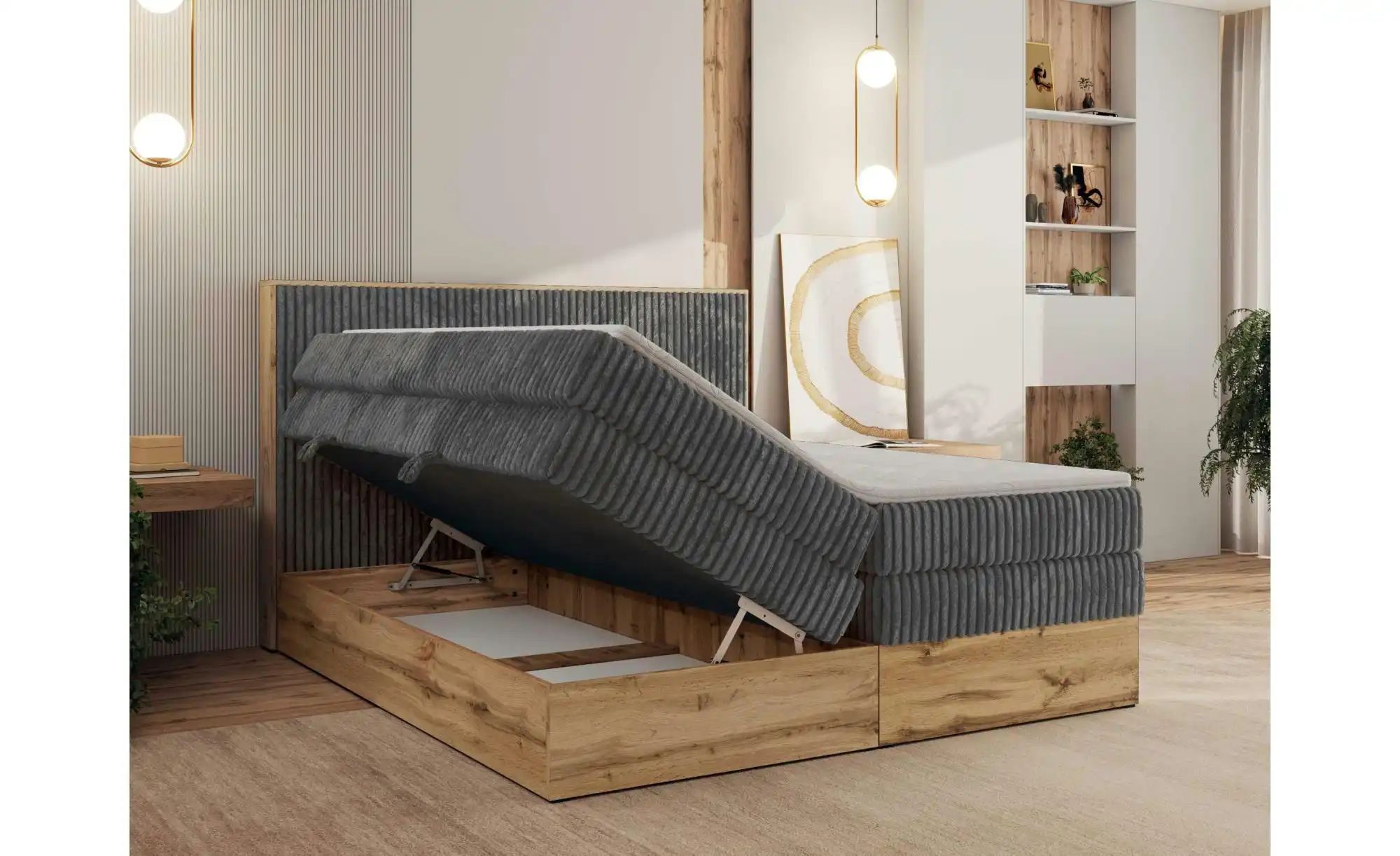 Boxspringbett mit Bettkasten Wood Classic King ¦ grau ¦ Maße (cm): B: 204 H günstig online kaufen