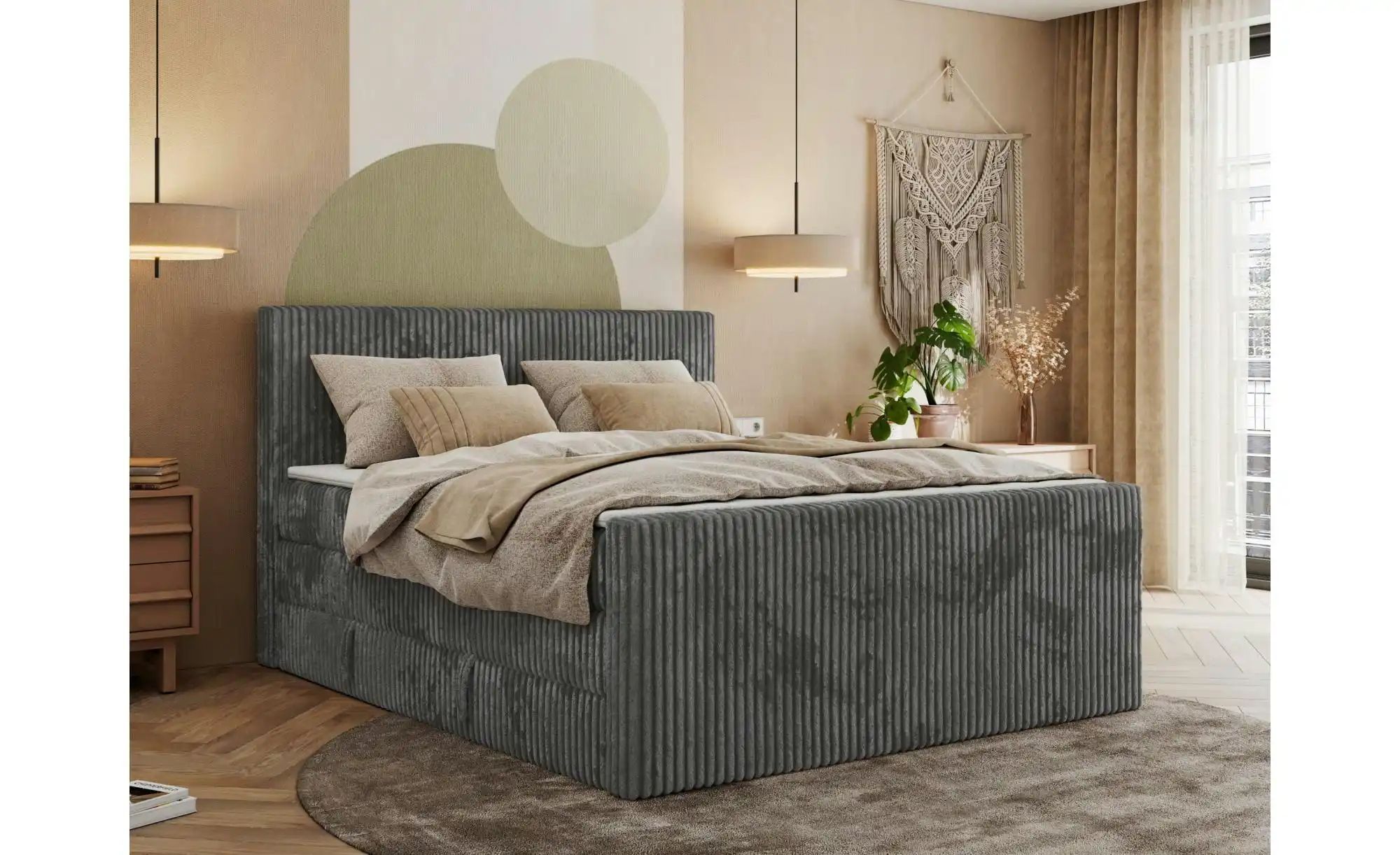 Boxspringbett mit Bettkasten Tiliano King Duo ¦ grau ¦ Maße (cm): B: 144 H: günstig online kaufen