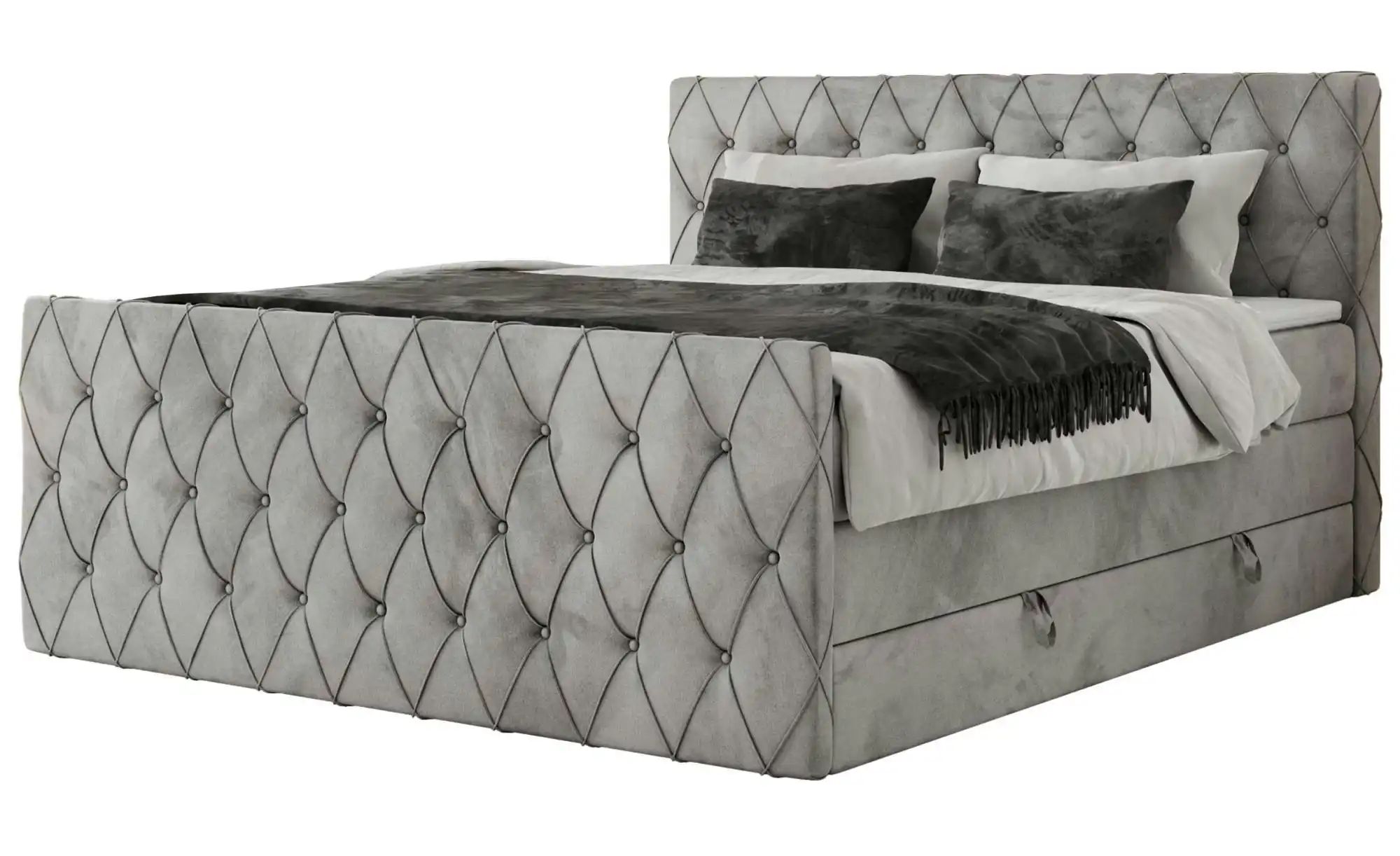 Boxspringbett mit Bettkasten Miren King Duo ¦ grau ¦ Maße (cm): B: 141 H: 1 günstig online kaufen
