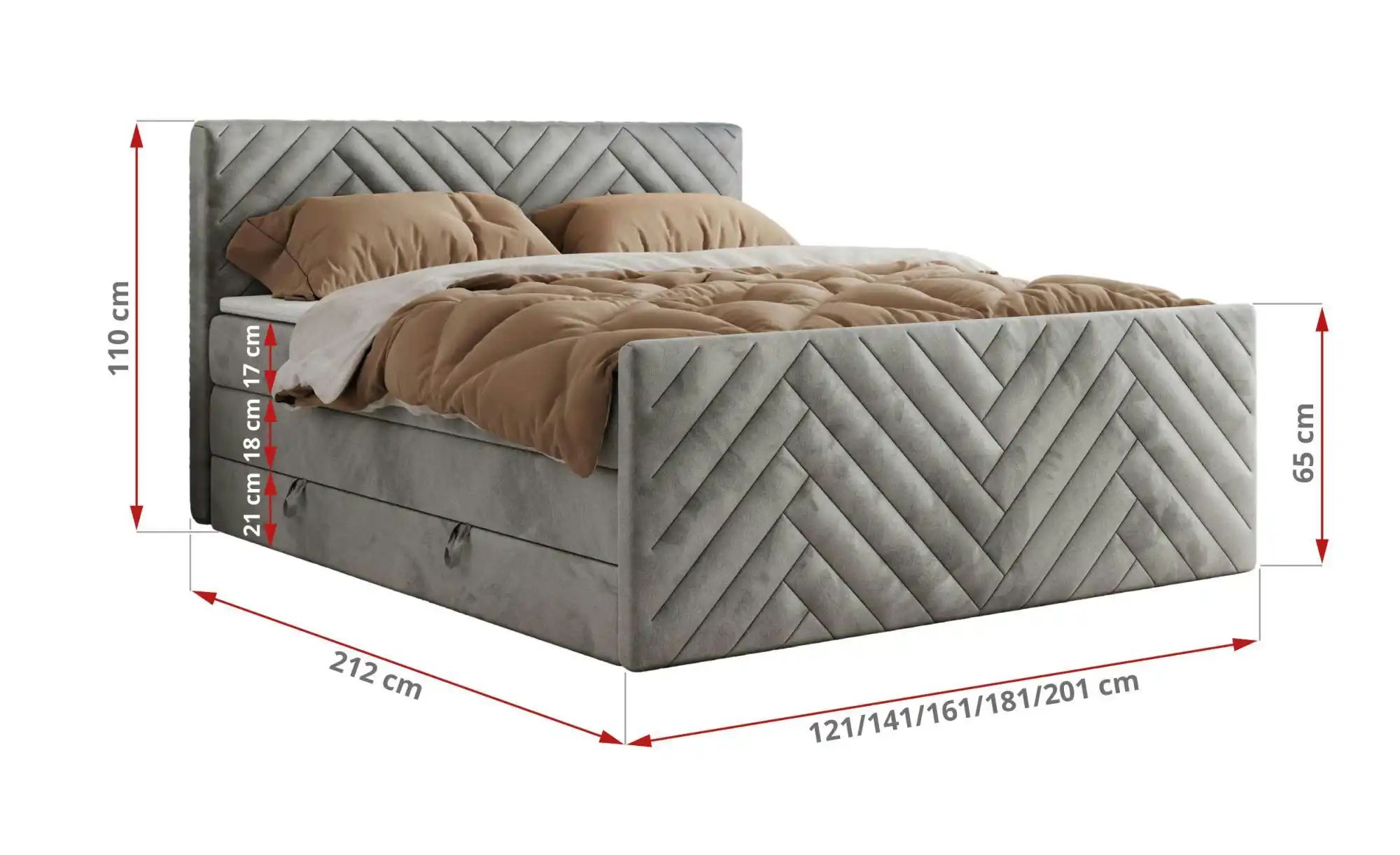 Thumbnail - Boxspringbett mit Bettkasten Paris King Duo ¦ grau ¦ Maße (cm): B: 201 H: 110 Betten > Boxspringbetten - Höffner