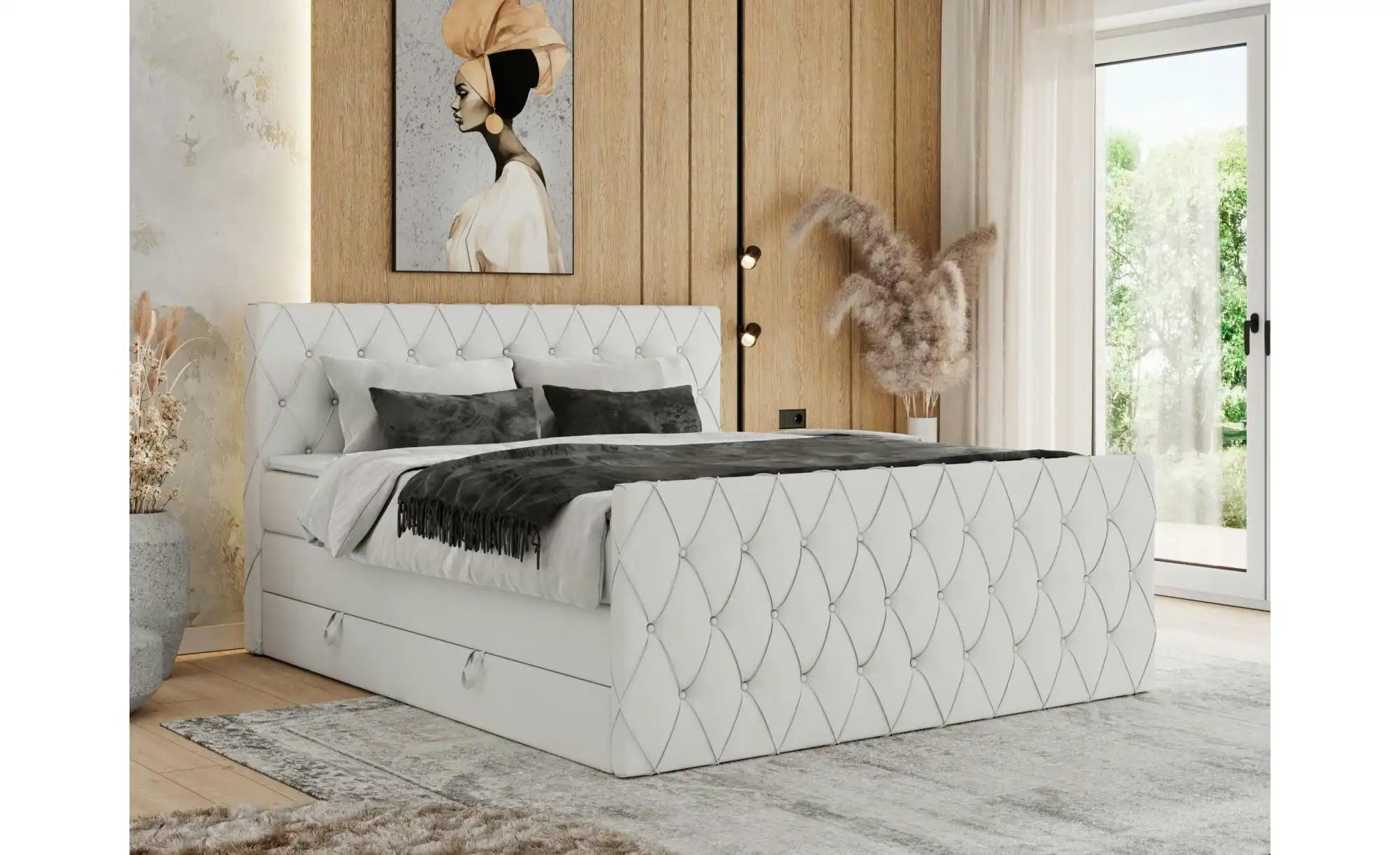 Boxspringbett mit Bettkasten Miren King Duo ¦ weiß ¦ Maße (cm): B: 181 H: 1 günstig online kaufen