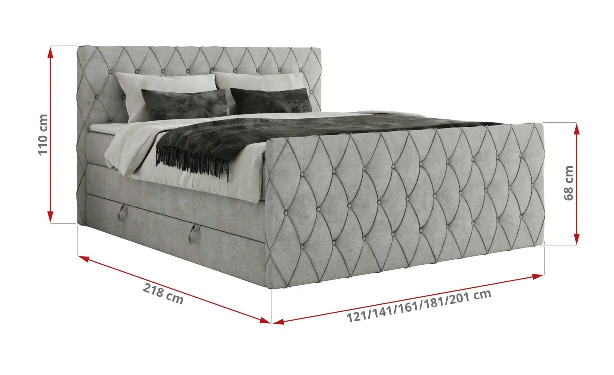 Boxspringbett mit Bettkasten Miren King Duo ¦ grau ¦ Maße (cm): B: 121 H: 1 günstig online kaufen
