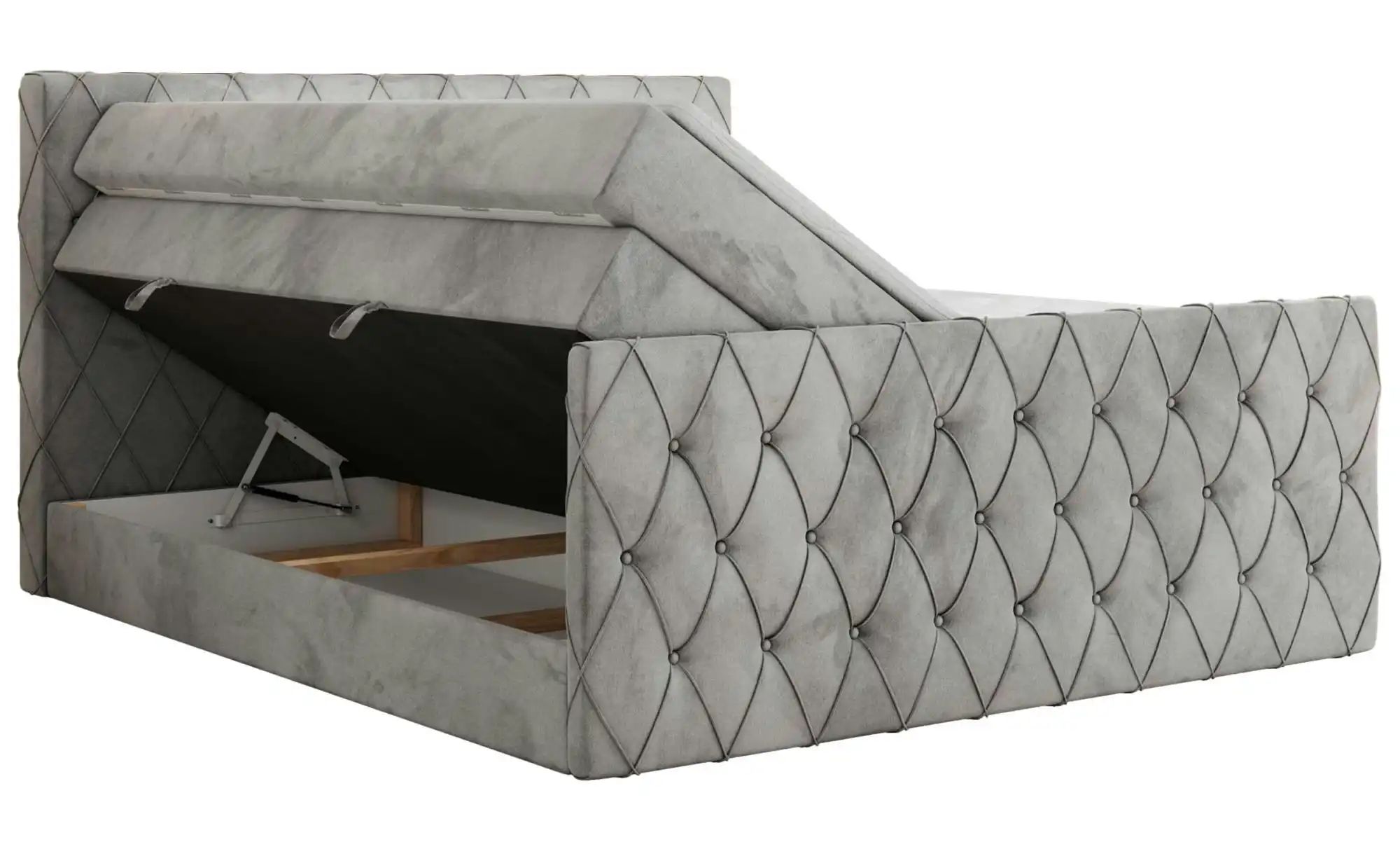 Boxspringbett mit Bettkasten Miren King Duo ¦ grau ¦ Maße (cm): B: 141 H: 1 günstig online kaufen