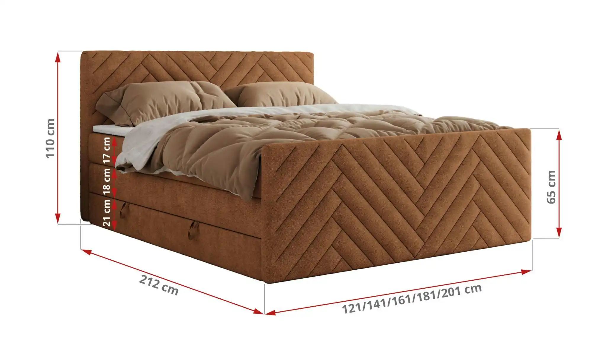 Boxspringbett mit Bettkasten Paris King Duo ¦ orange ¦ Maße (cm): B: 181 H: günstig online kaufen