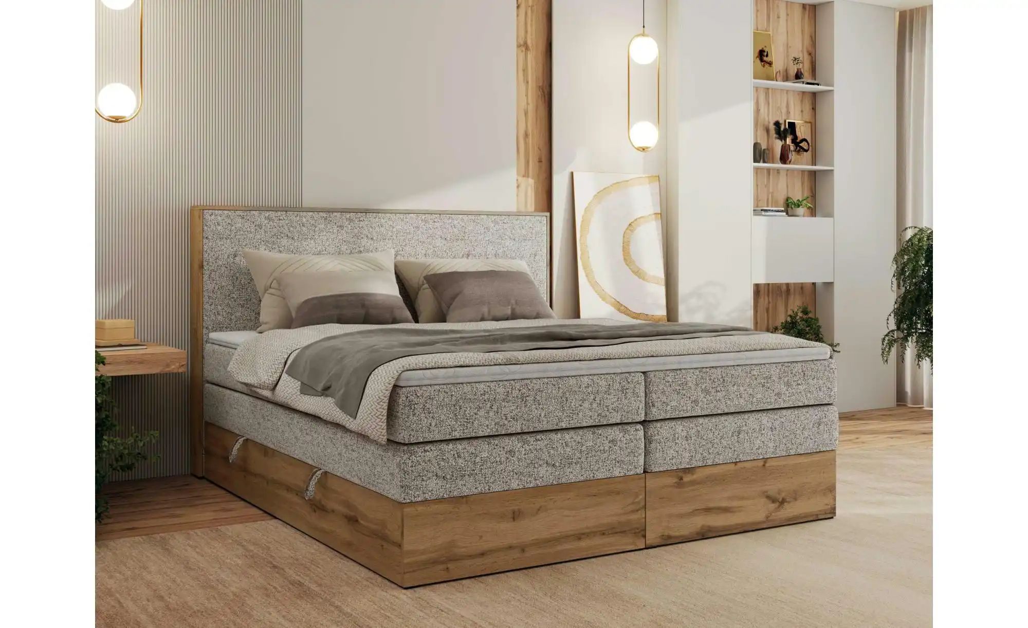 Thumbnail - Boxspringbett mit Bettkasten Wood Classic King ¦ beige ¦ Maße (cm): B: 164 H: 120 Betten > Boxspringbetten - Höffner