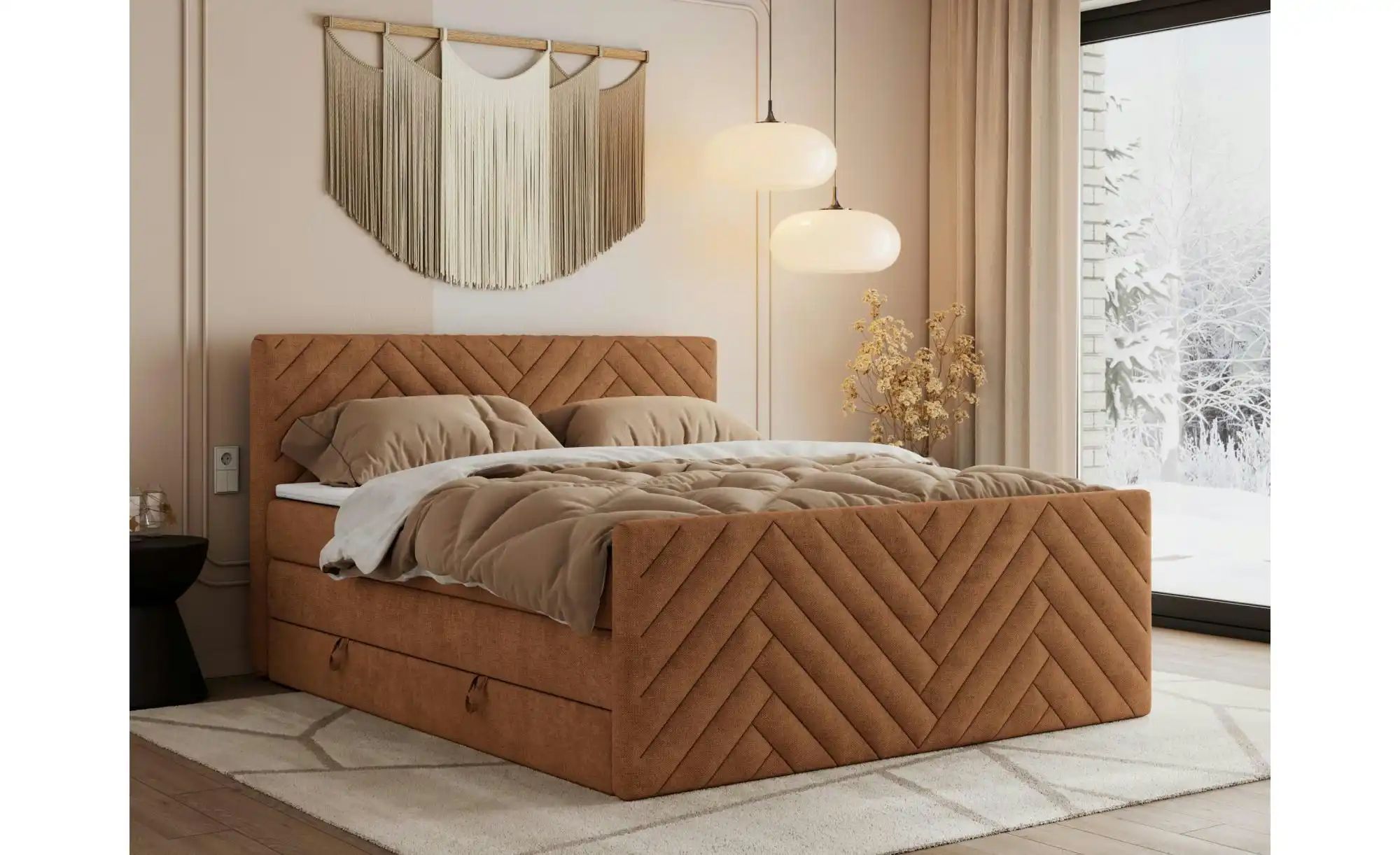 Boxspringbett mit Bettkasten Paris King Duo ¦ orange ¦ Maße (cm): B: 201 H: günstig online kaufen
