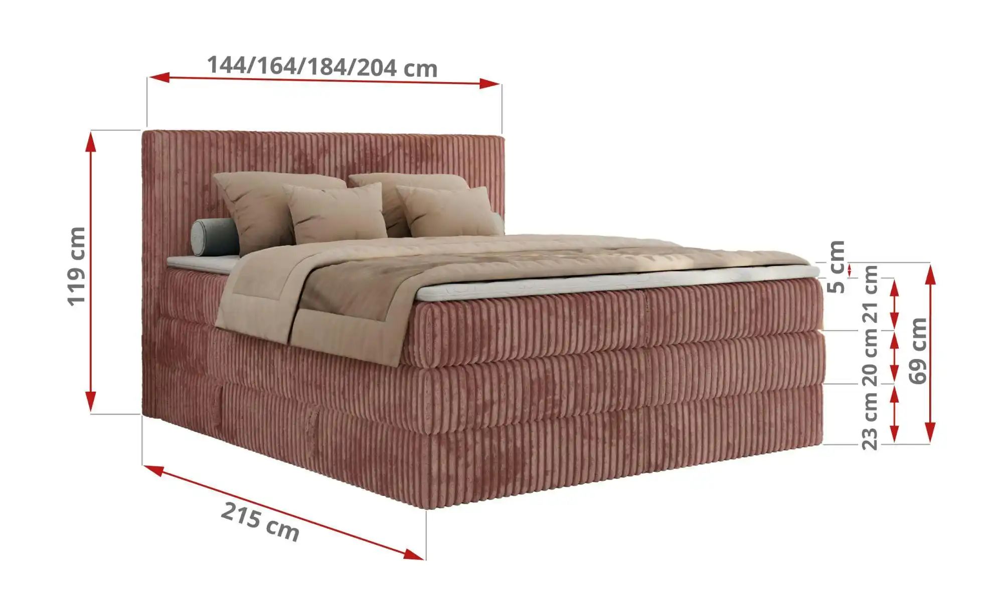 Boxspringbett mit Bettkasten Tiliano King ¦ rosa/pink ¦ Maße (cm): B: 206 H günstig online kaufen