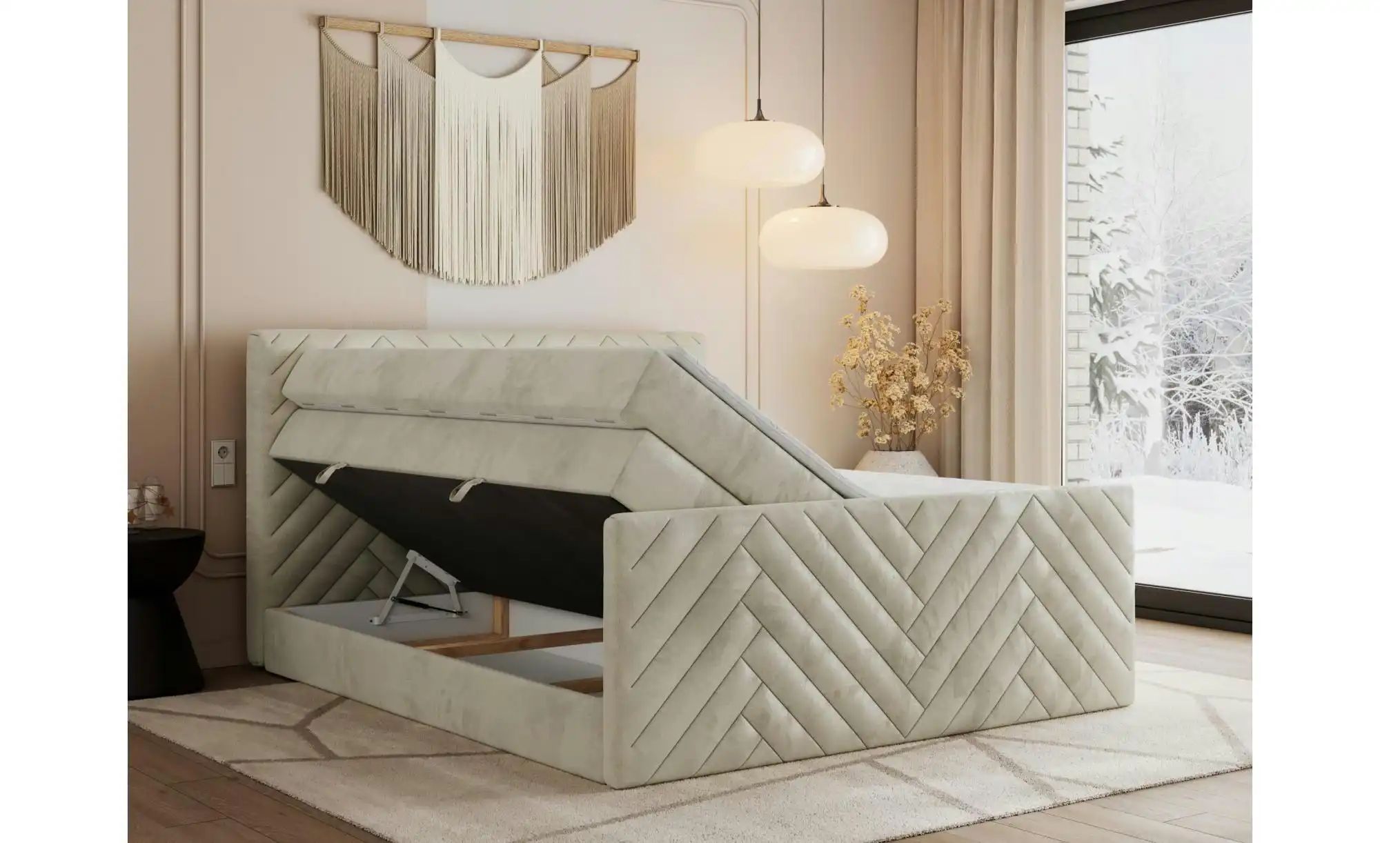 Boxspringbett mit Bettkasten Paris King Duo ¦ beige ¦ Maße (cm): B: 201 H: günstig online kaufen