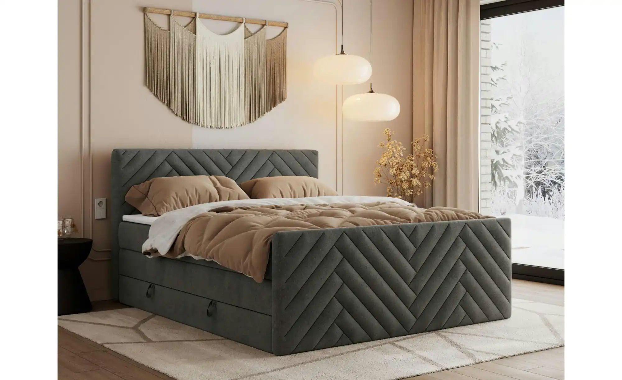 Boxspringbett mit Bettkasten Paris King Duo ¦ grau ¦ Maße (cm): B: 181 H: 1 günstig online kaufen