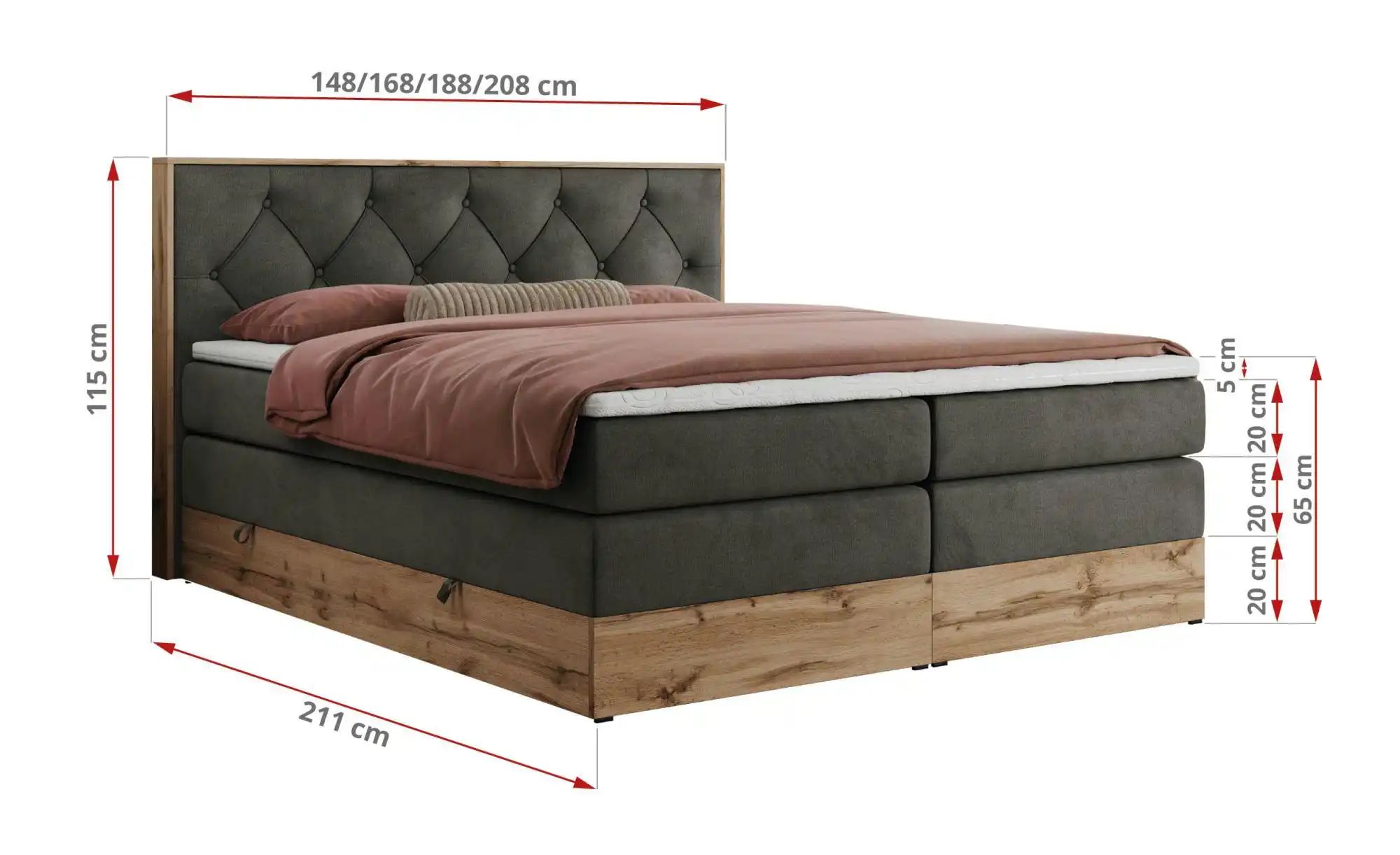 Boxspringbett mit Bettkasten Veneto King ¦ grau ¦ Maße (cm): B: 188 H: 115 günstig online kaufen