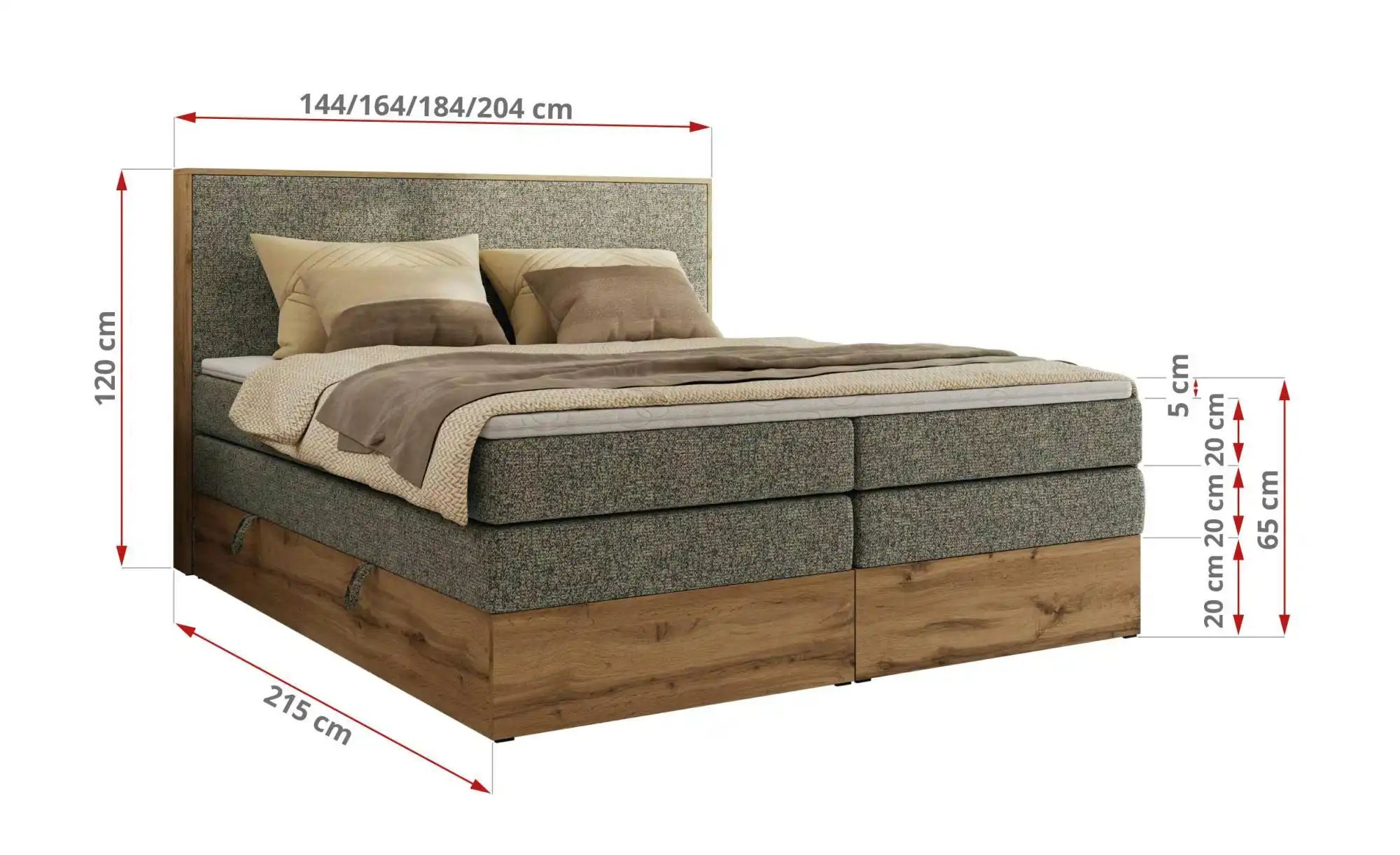 Boxspringbett mit Bettkasten Wood Classic King ¦ grau ¦ Maße (cm): B: 144 H günstig online kaufen