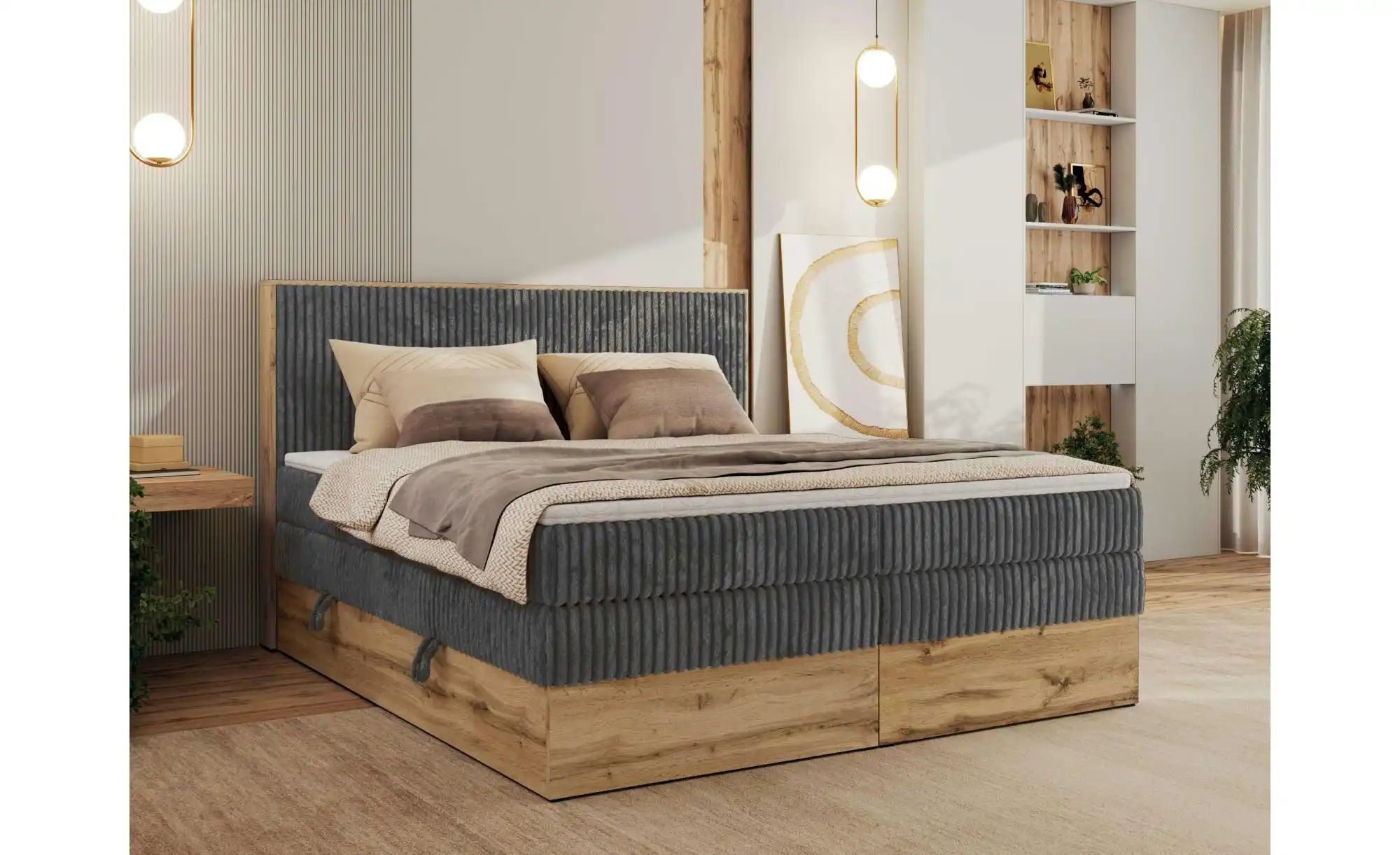 Boxspringbett mit Bettkasten Wood Classic King ¦ grau ¦ Maße (cm): B: 164 H günstig online kaufen