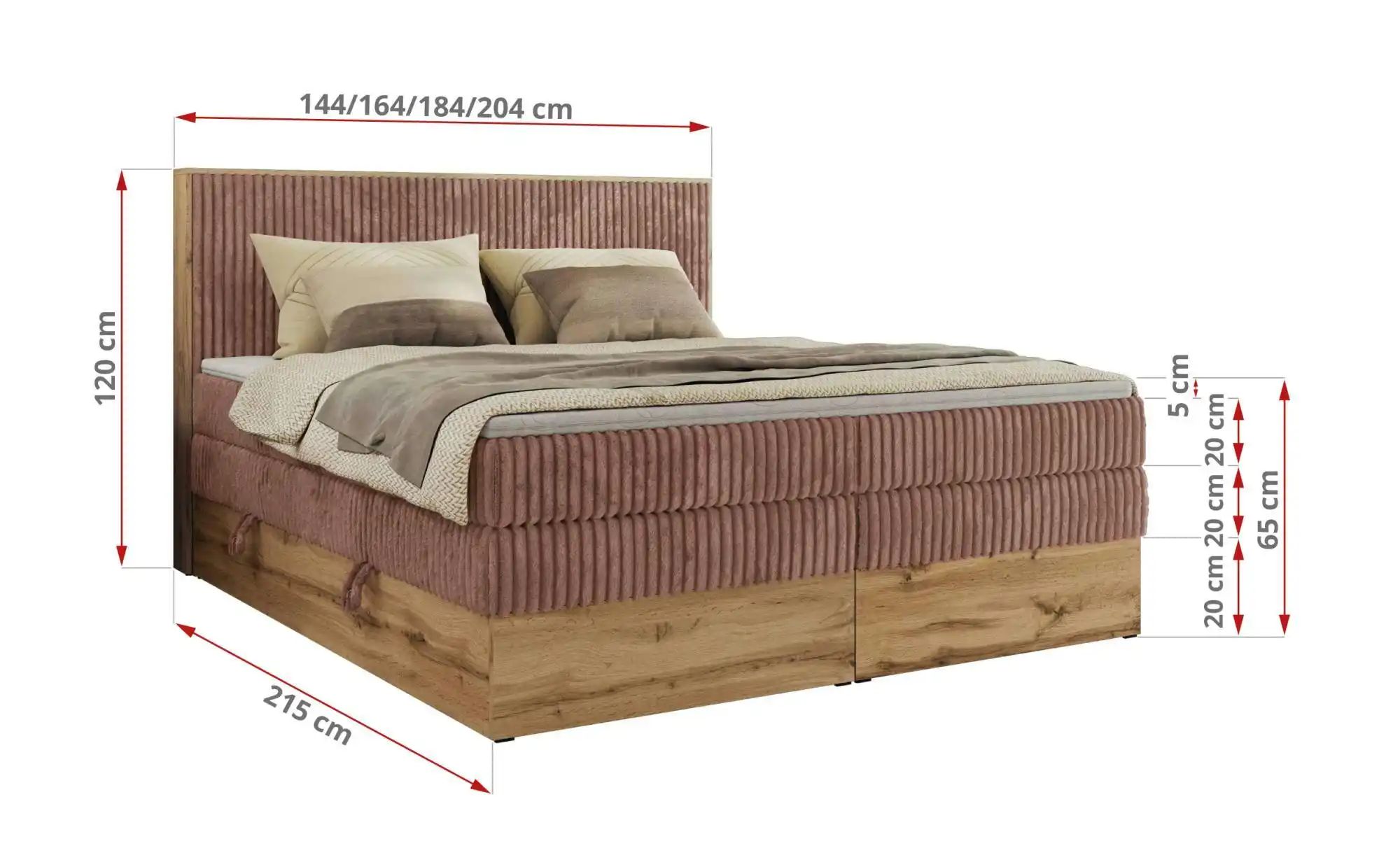 Thumbnail - Boxspringbett mit Bettkasten Wood Classic King ¦ rosa/pink ¦ Maße (cm): B: 204 H: 120 Betten > Boxspringbetten - Höffner