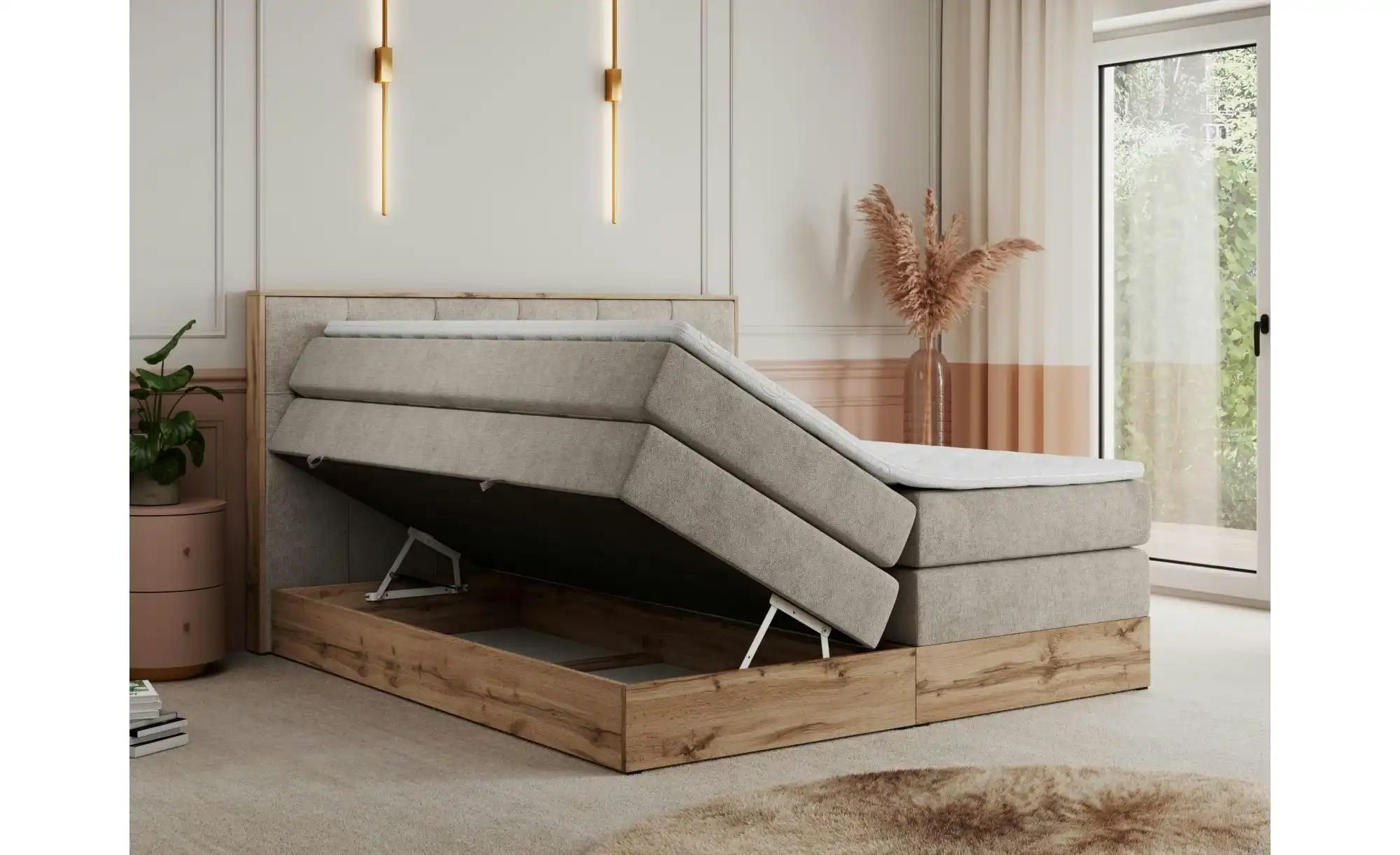 Boxspringbett mit Bettkasten Veneto King ¦ beige ¦ Maße (cm): B: 208 H: 115 günstig online kaufen