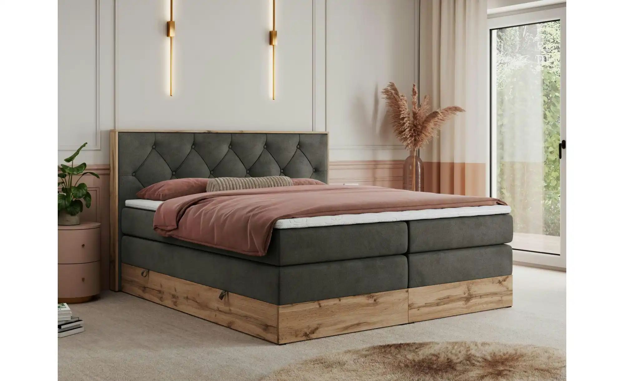 Boxspringbett mit Bettkasten Veneto King ¦ grau ¦ Maße (cm): B: 208 H: 115 günstig online kaufen