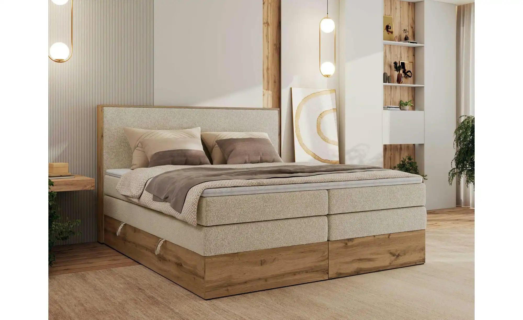 Thumbnail - Boxspringbett mit Bettkasten Wood Classic King ¦ creme ¦ Maße (cm): B: 164 H: 120 Betten > Boxspringbetten - Höffner