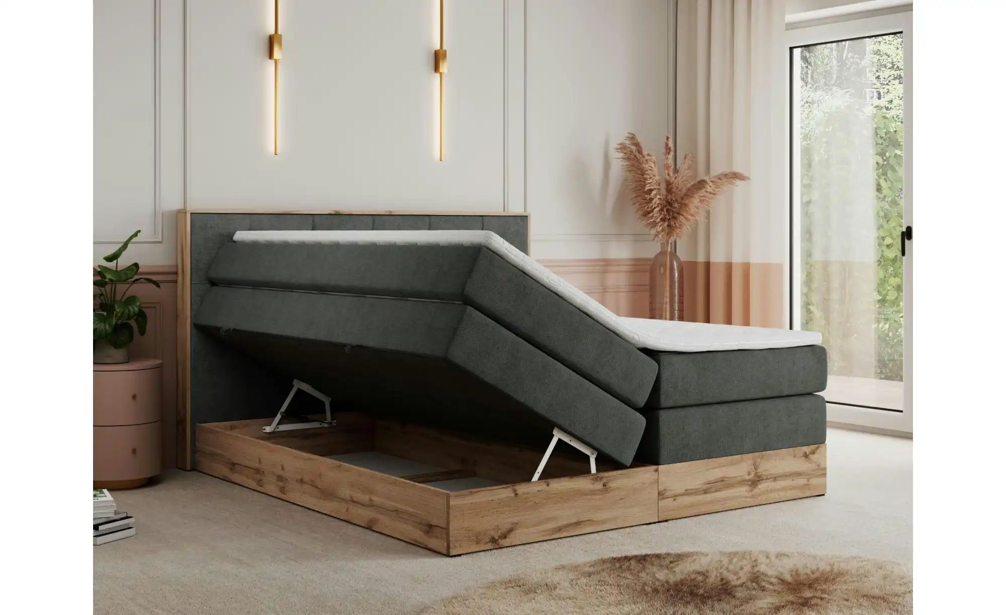 Boxspringbett mit Bettkasten Veneto King ¦ grau ¦ Maße (cm): B: 188 H: 115 günstig online kaufen