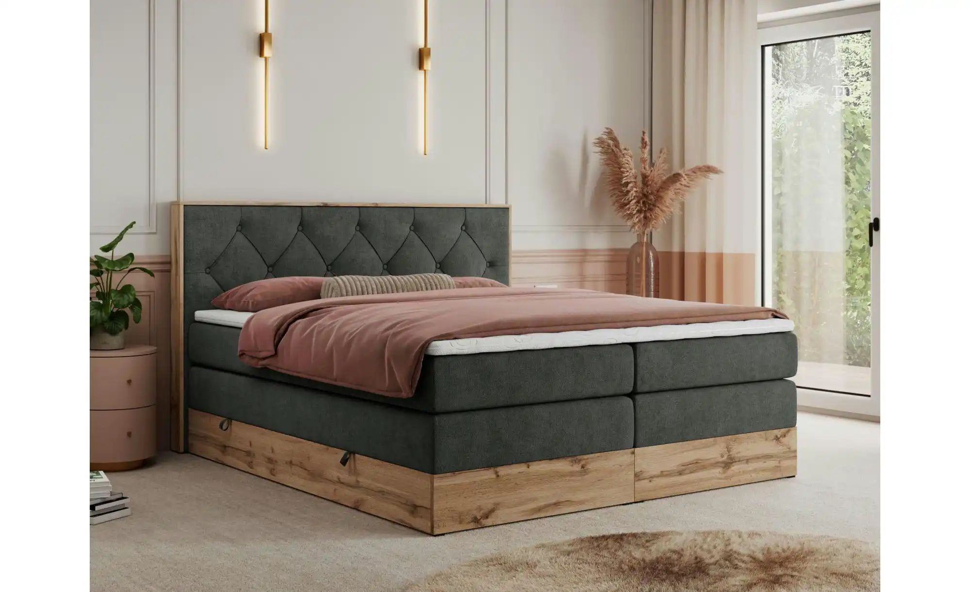 Boxspringbett mit Bettkasten Veneto King ¦ grau ¦ Maße (cm): B: 148 H: 115 günstig online kaufen