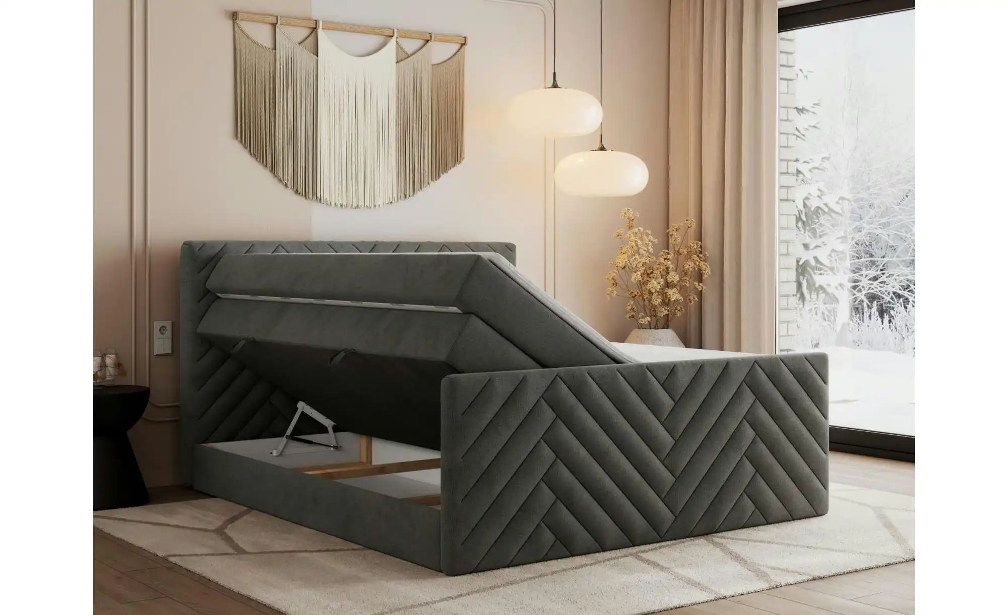 Boxspringbett mit Bettkasten Paris King Duo ¦ grau ¦ Maße (cm): B: 201 H: 1 günstig online kaufen
