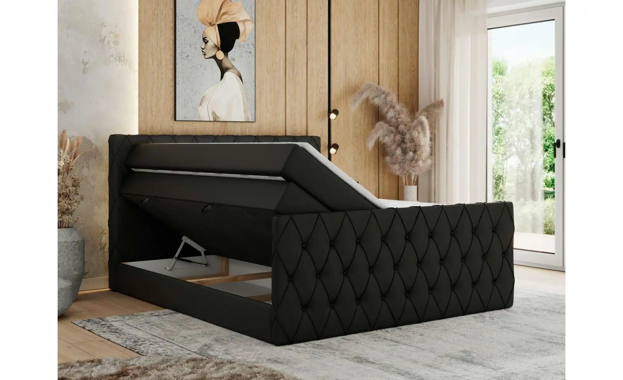 Boxspringbett mit Bettkasten Miren King Duo ¦ schwarz ¦ Maße (cm): B: 201 H günstig online kaufen