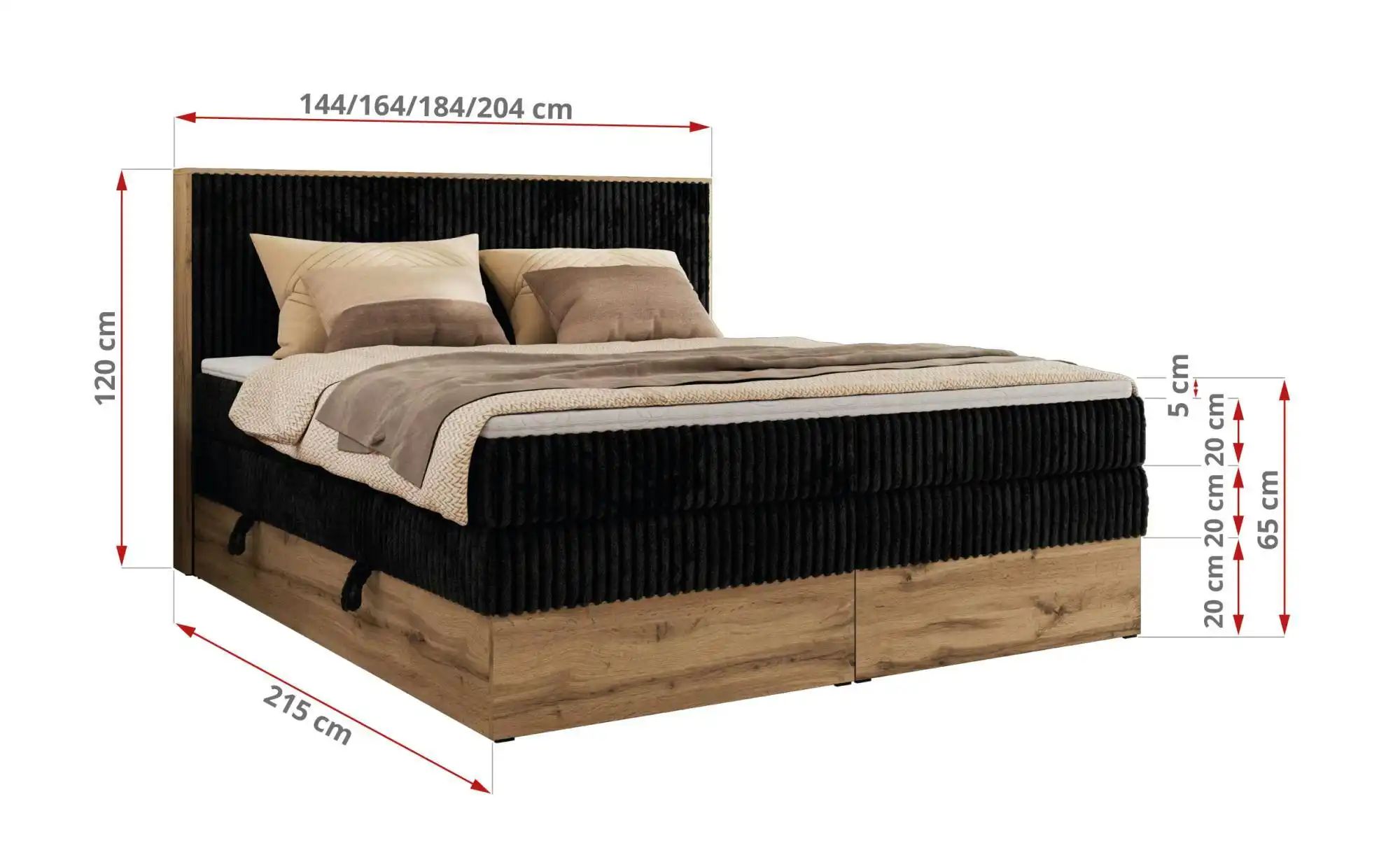 Thumbnail - Boxspringbett mit Bettkasten Wood Classic King ¦ schwarz ¦ Maße (cm): B: 204 H: 120 Betten > Boxspringbetten - Höffner